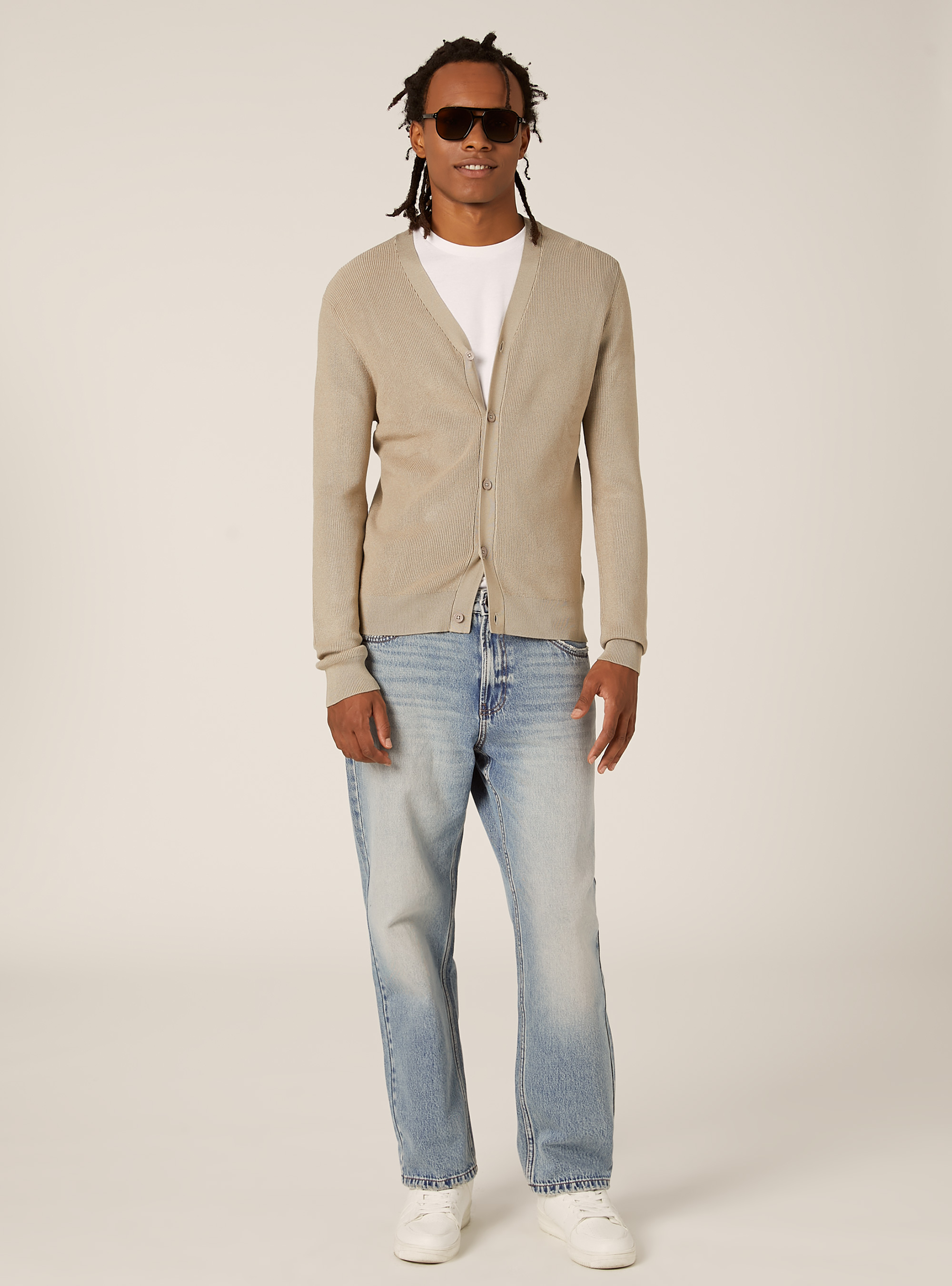 Lightweight cardigan in English rib knit, BG2 BEIGE MEDIUM