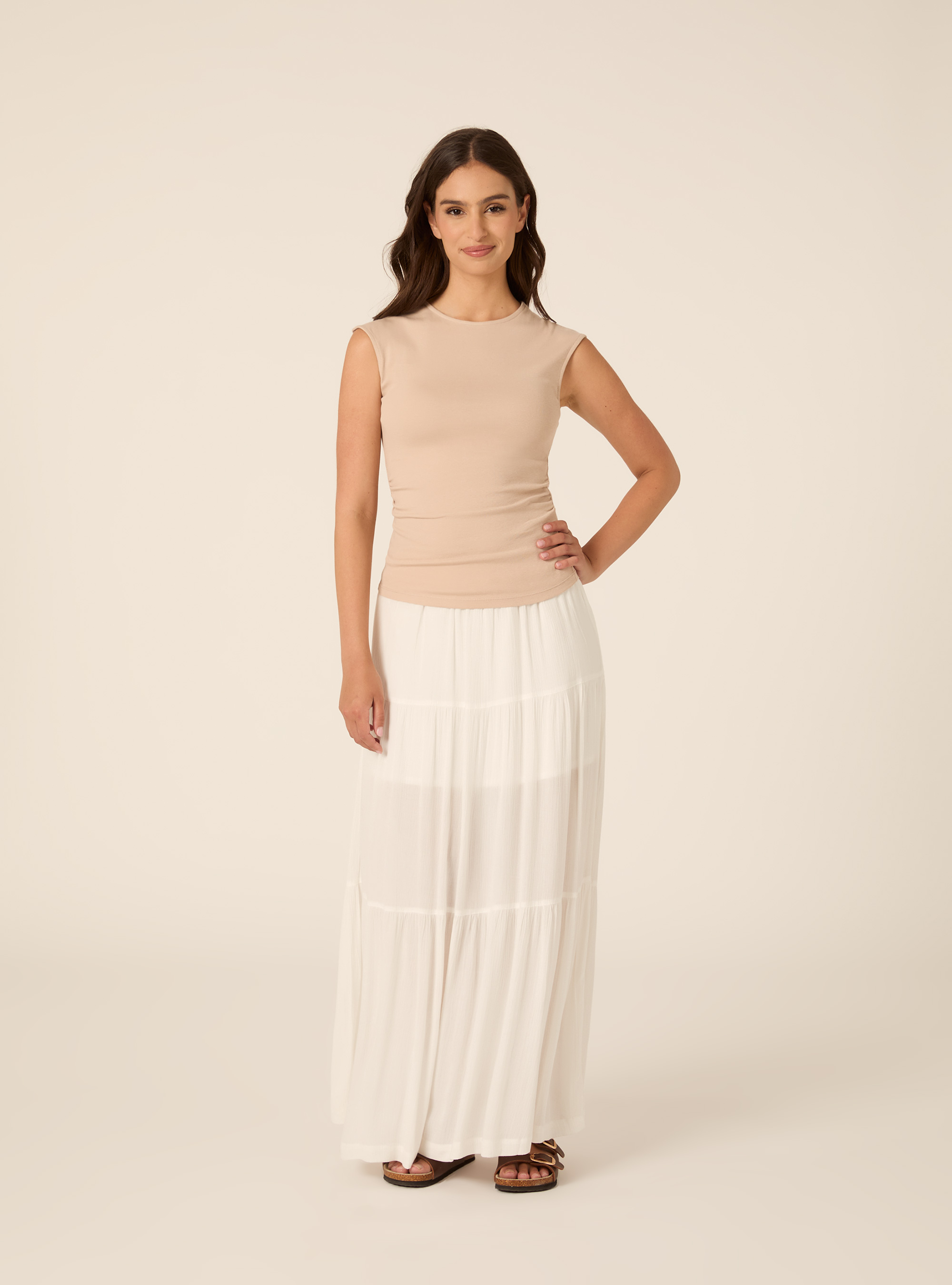 T-shirt basic con arriccio, BG2 BEIGE MEDIUM
