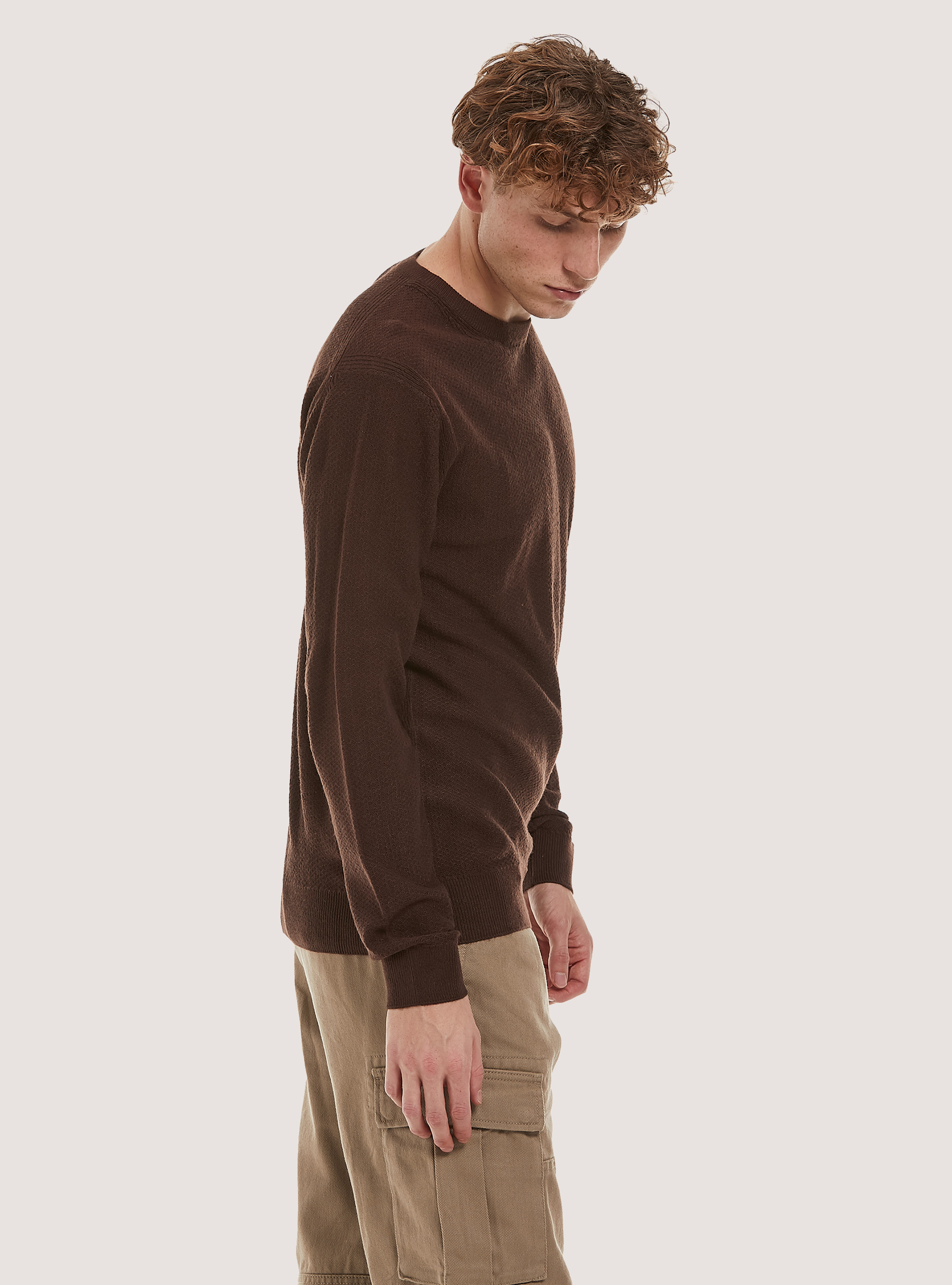 Crew-neck pullover with texture, BR2 BROWN MEDIUM
