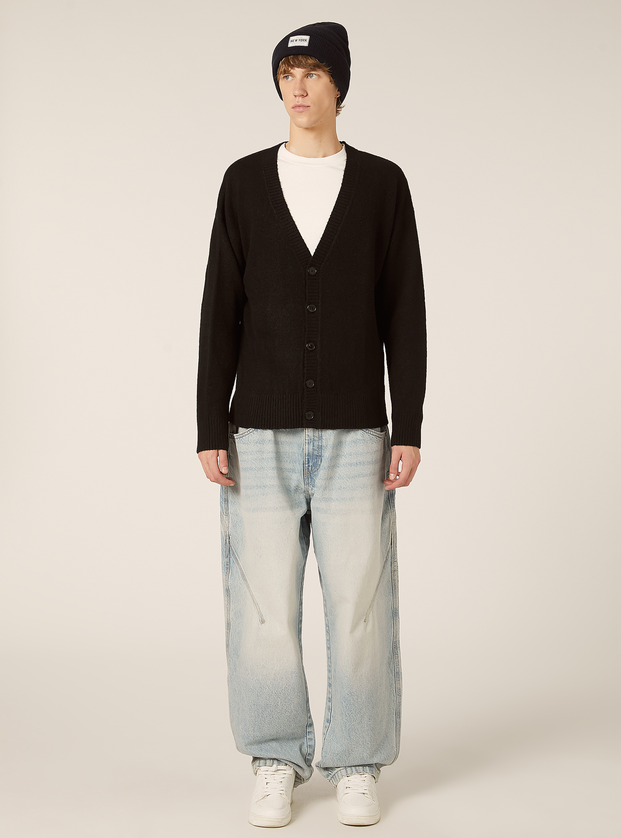 Cárdigan de corte cuadrado en mezcla de lana, BK1 BLACK