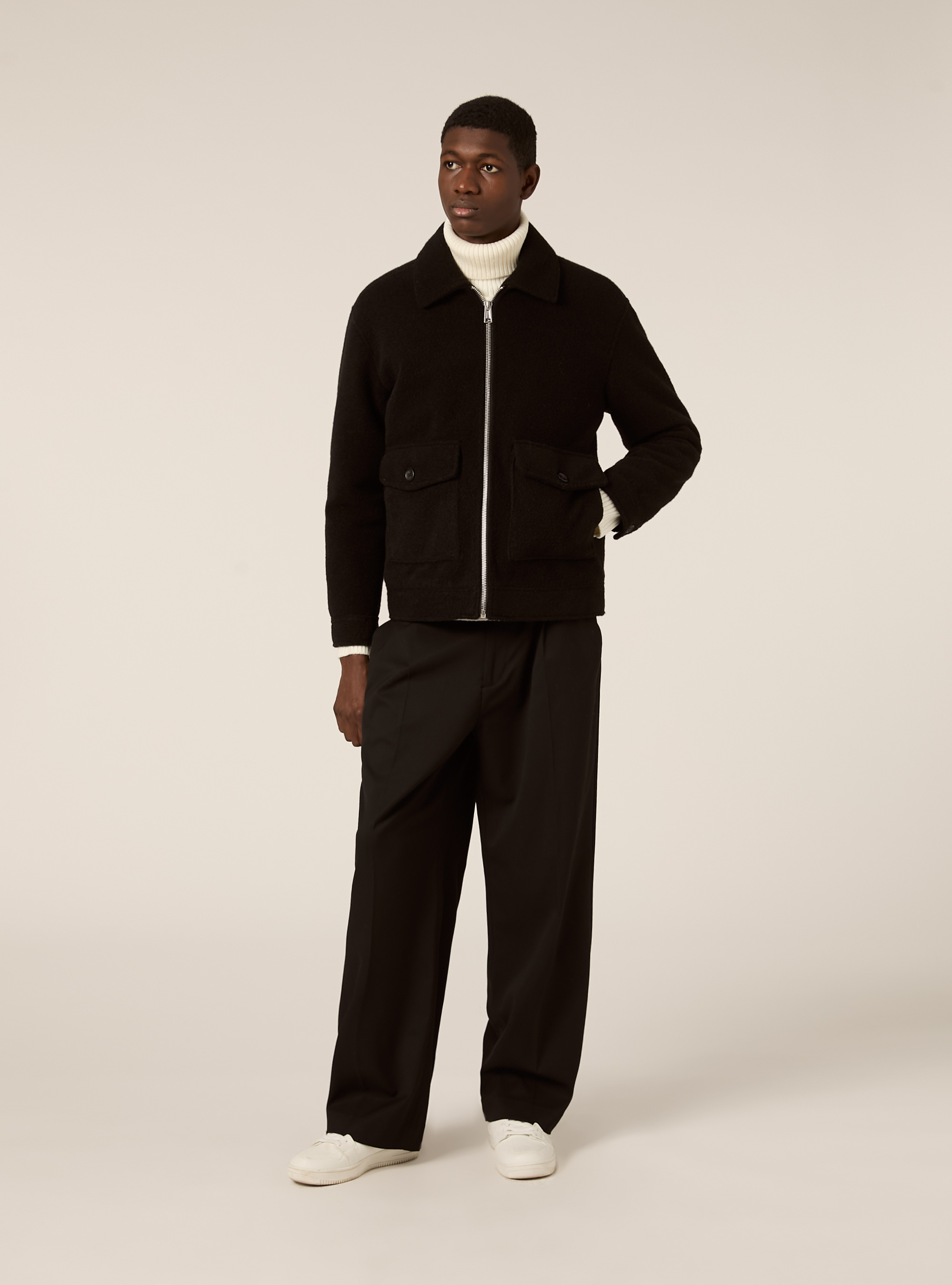 Bomber con collo camicia n melton, BK1 BLACK