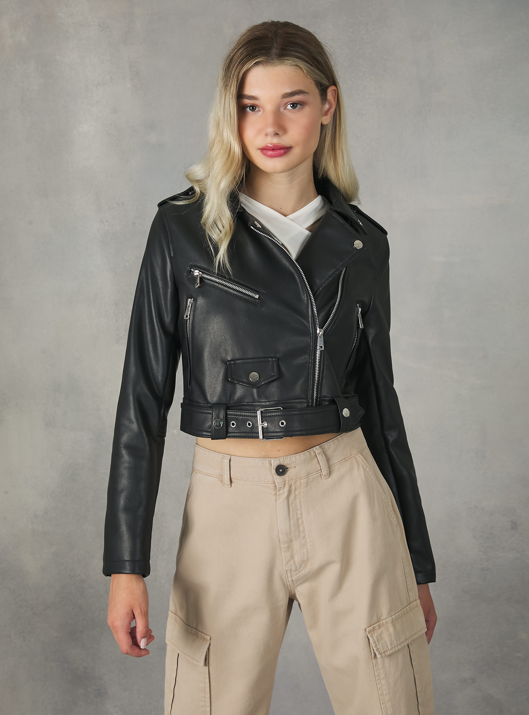 Veste motard effet cuir, BK1 BLACK