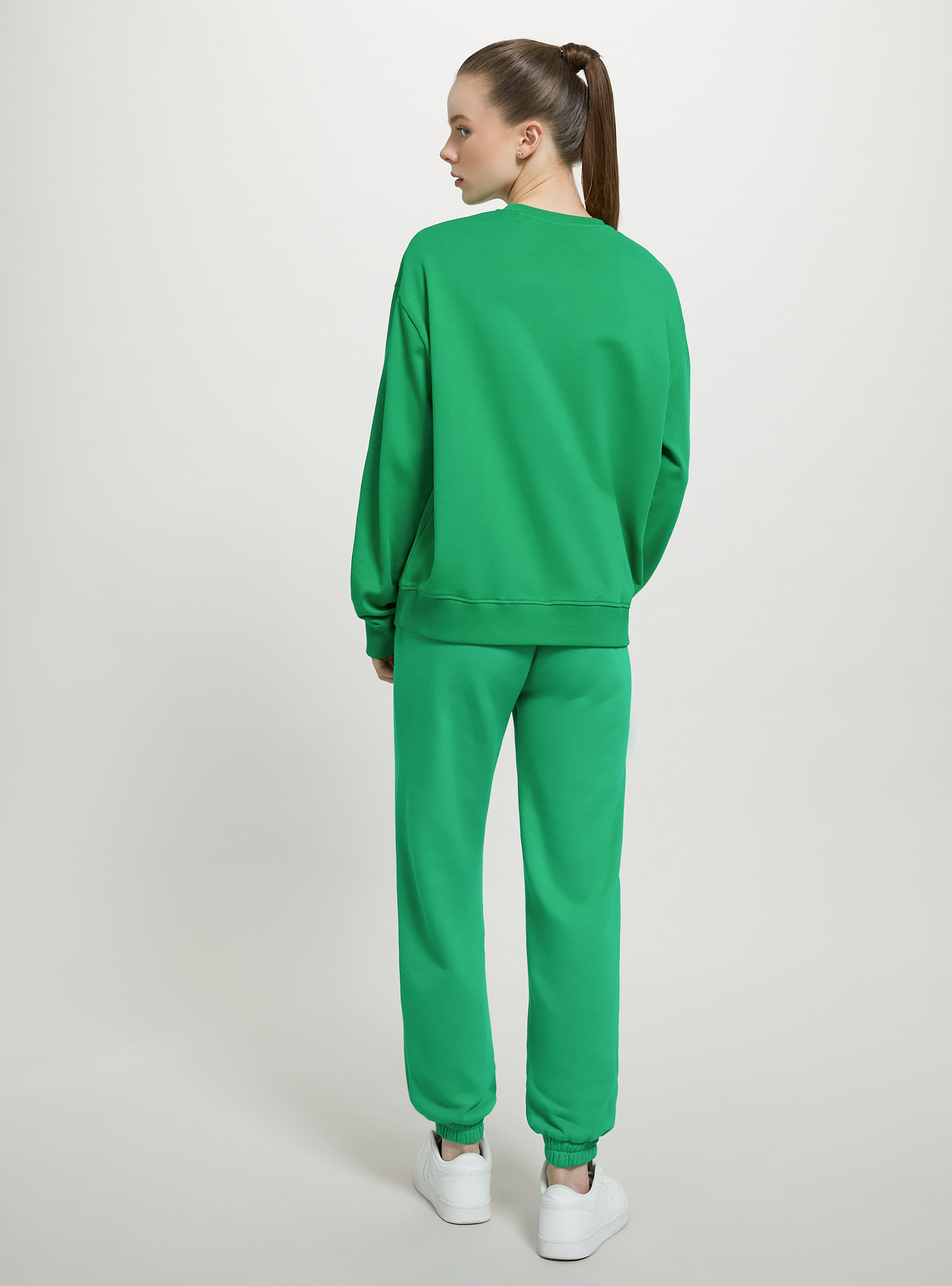 Sudadera lisa de algodón con cuello redondo, GN2 GREEN MEDIUM