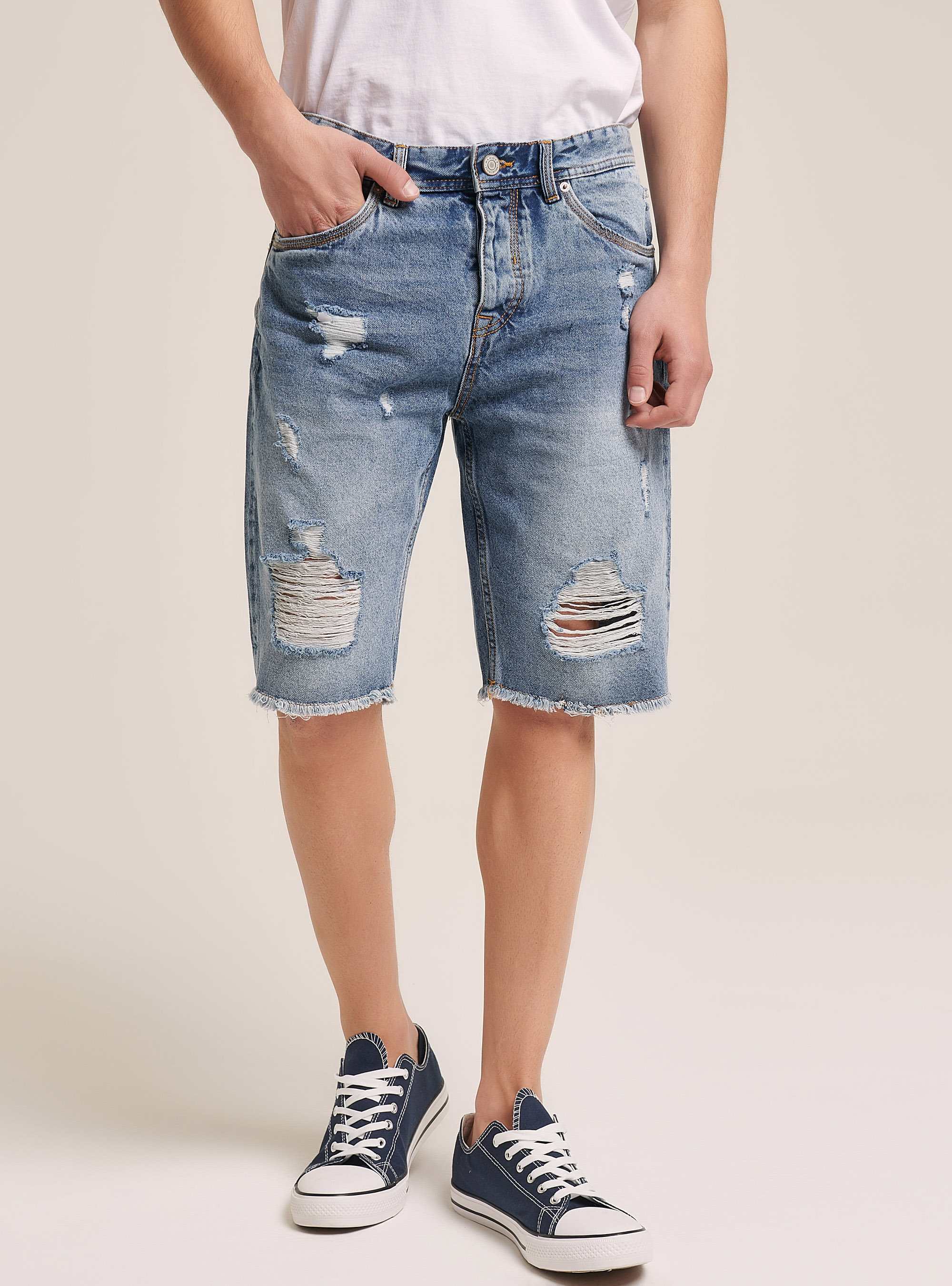 Pantalones cortos con roturas, AZUL