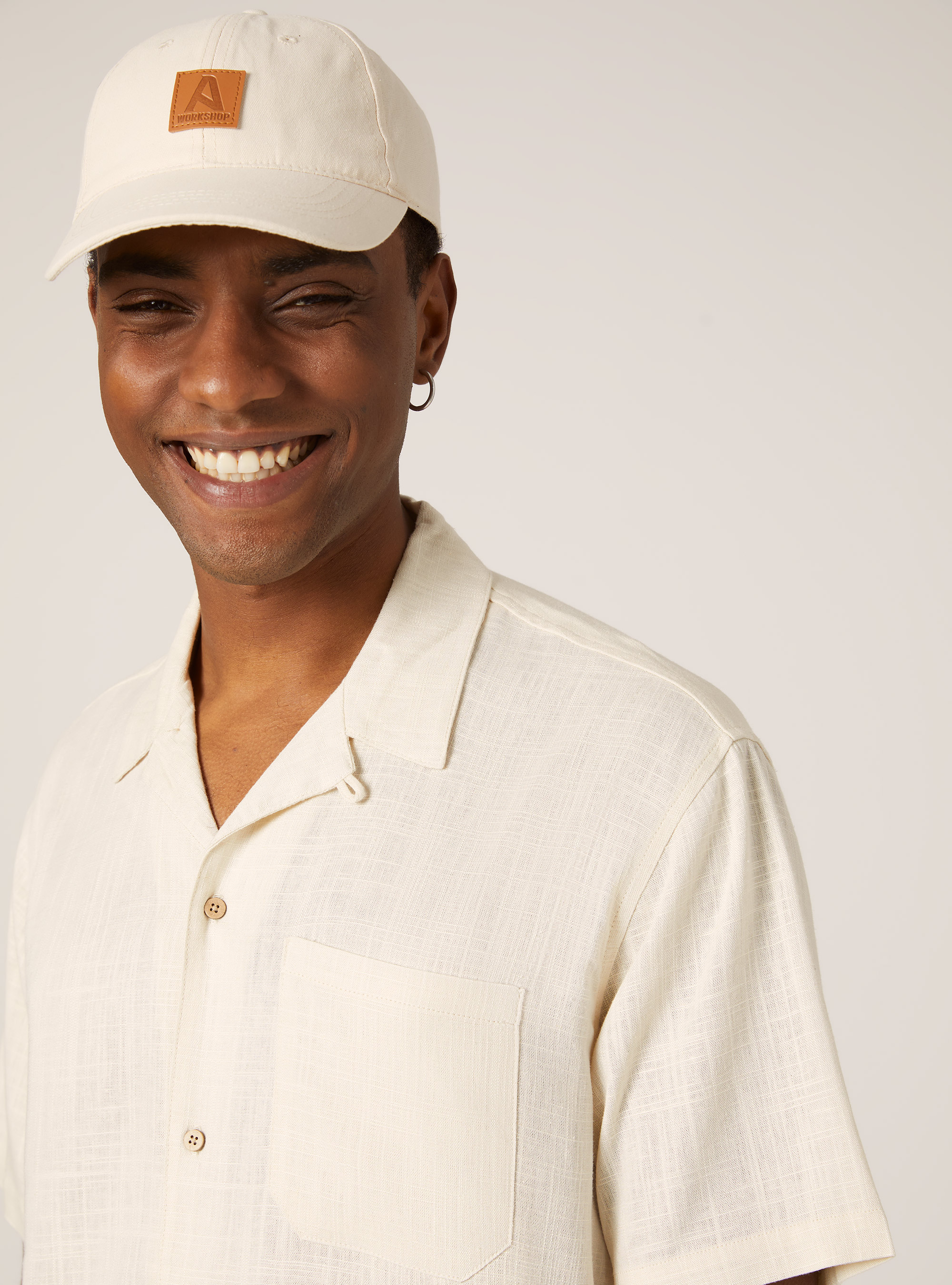Linen blend shirt with bowling collar, BG3 BEIGE LIGHT