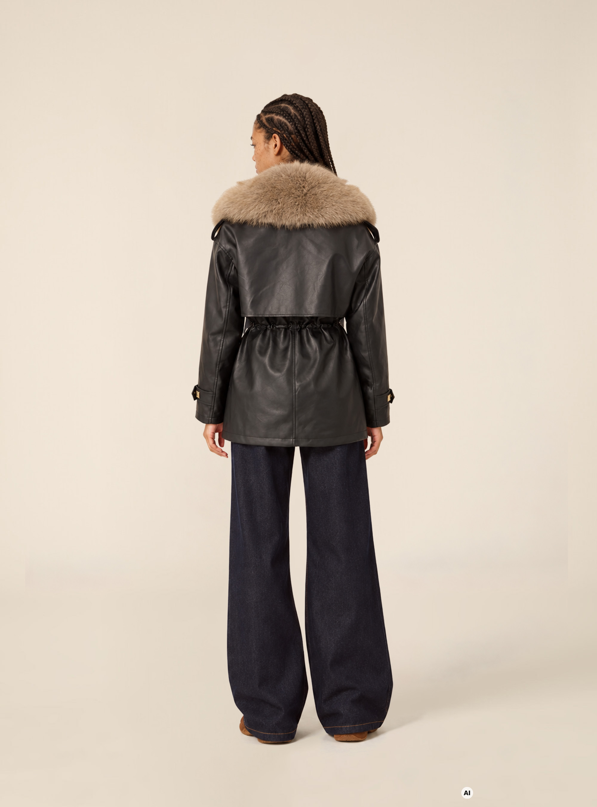 Faux leather jacket with faux fur collar, BK1 BLACK