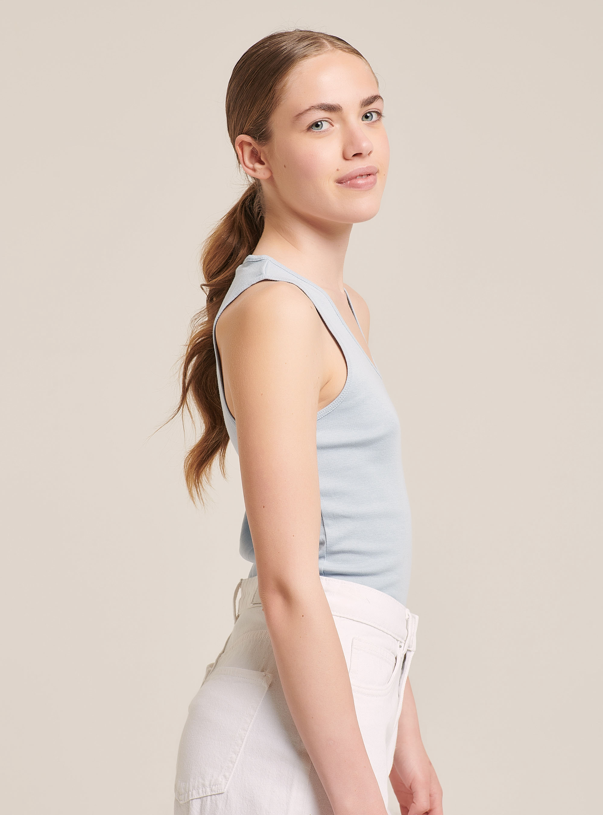 Débardeur côtelé essential en tissu stretch, C1192 AZZURRE