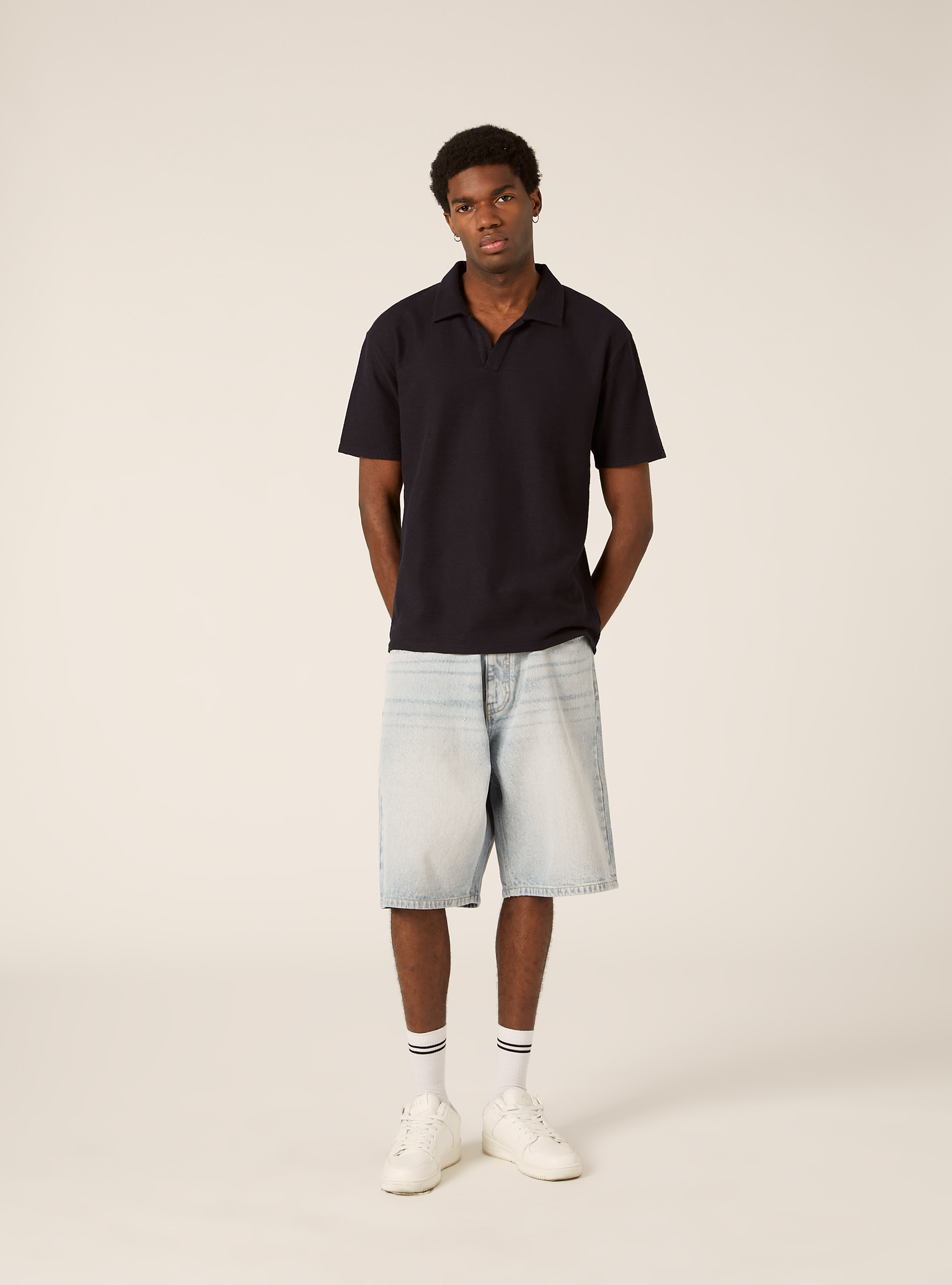 Waffle Knit Polo Shirt, NA1 NAVY DARK