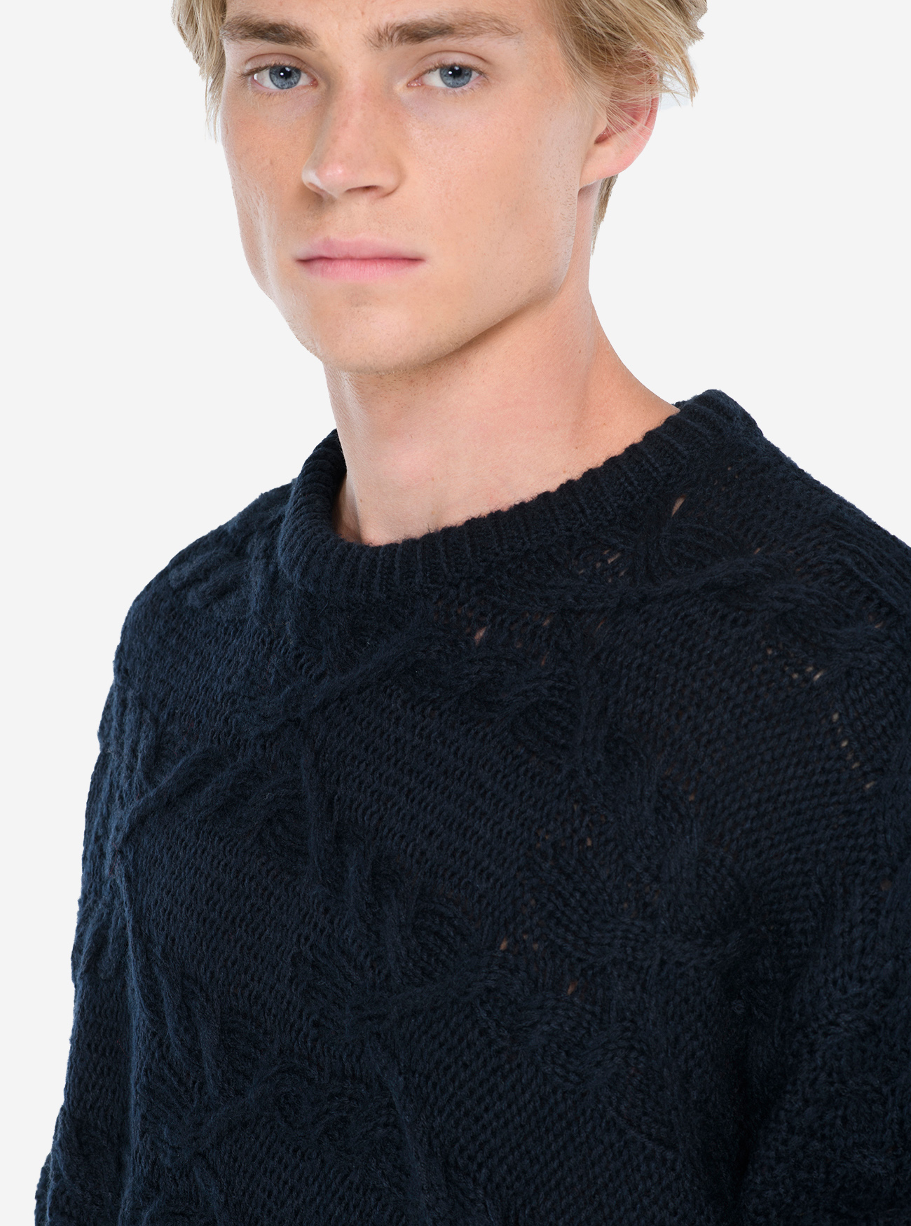 Pullover trecce orizzontali, BLUE NAVY