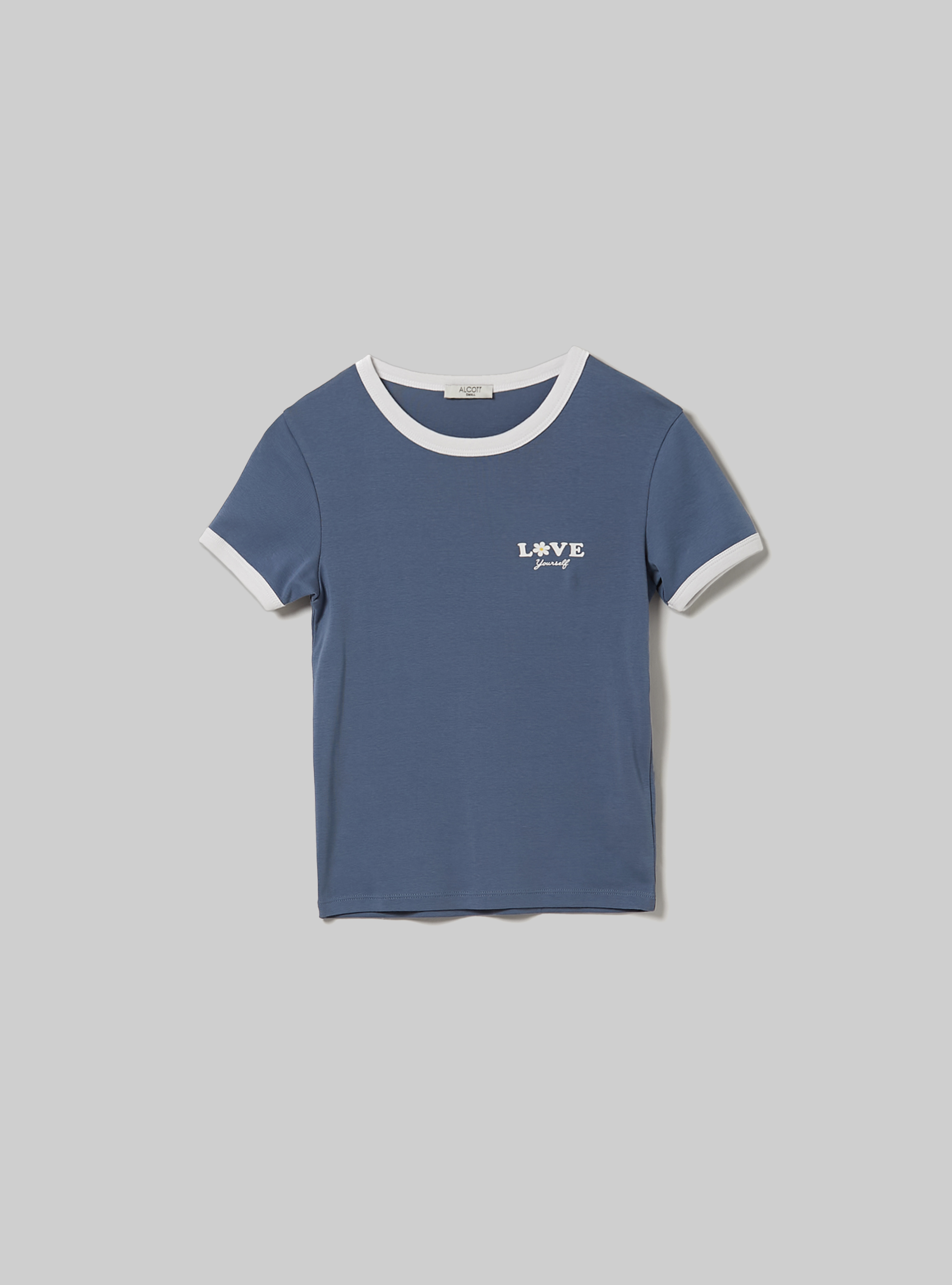 T-shirt with print and contrasting piping, C1238 AZZURRE