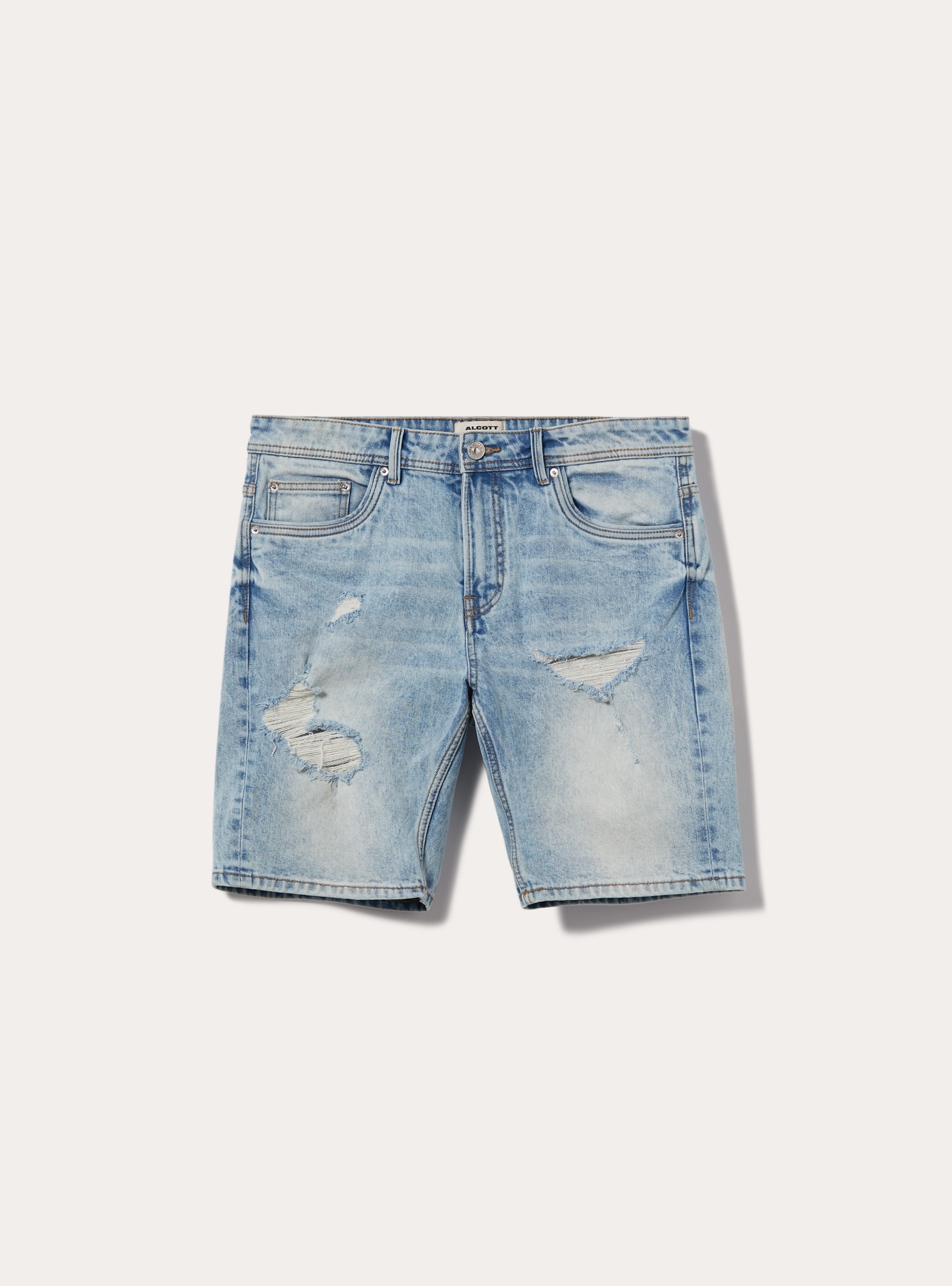 Bermuda en denim stretch à coupe étroite avec déchirures, D007 LIGHT AZURE