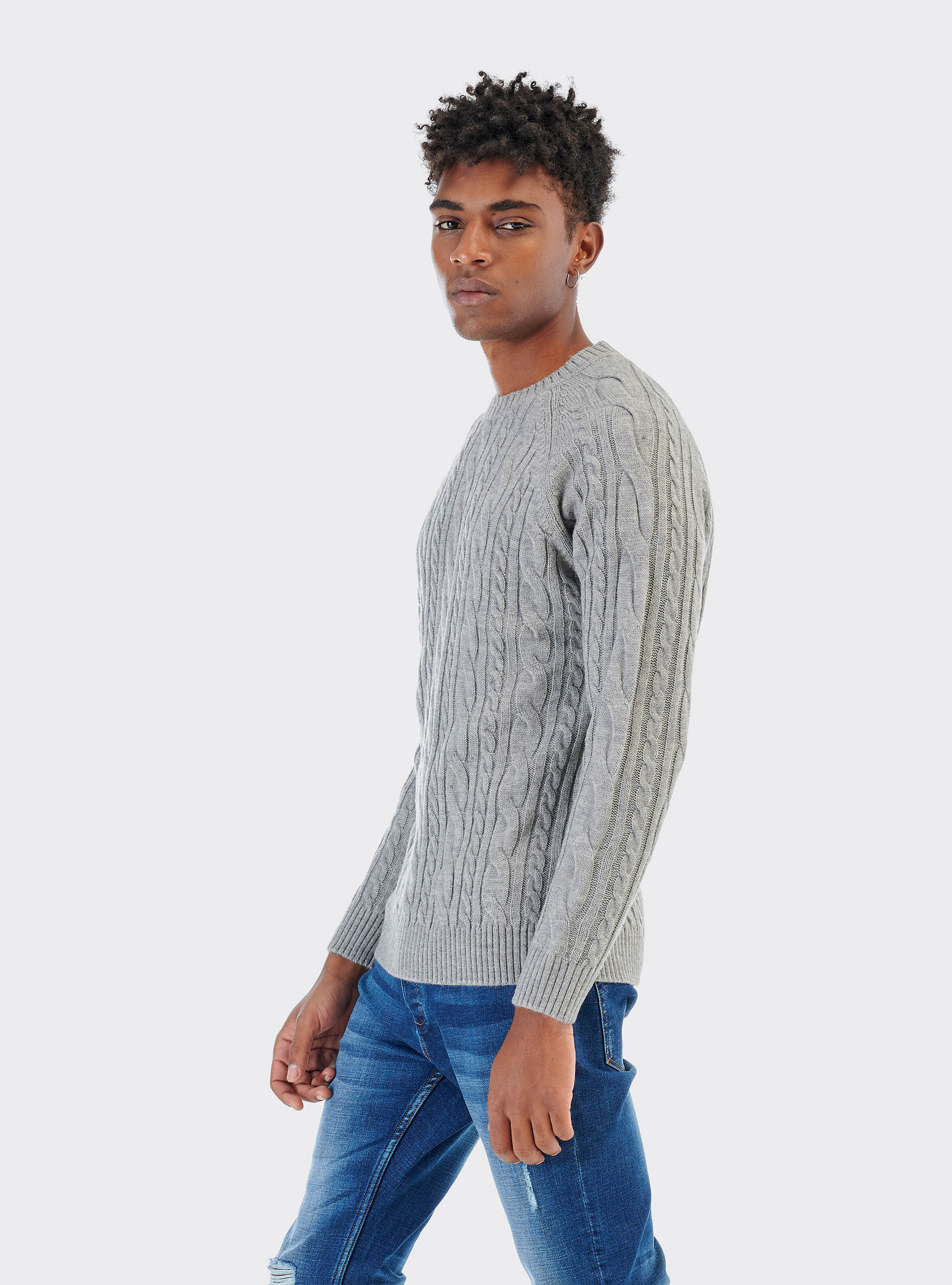 Pull torsad&eacute; en laine m&eacute;lang&eacute;e, C146 GREY MEL
