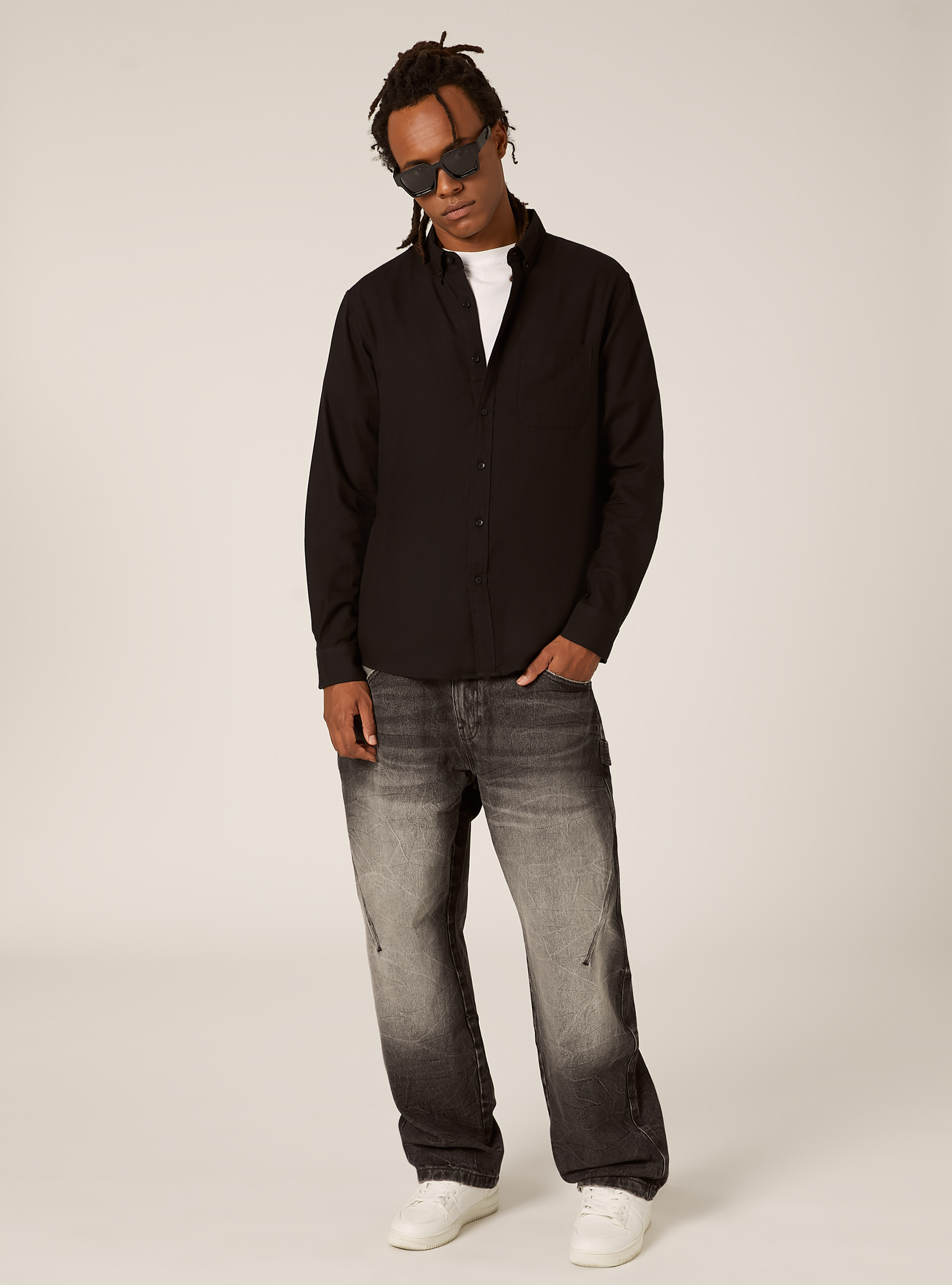 Camicia in flanella regular fit, BK1 BLACK