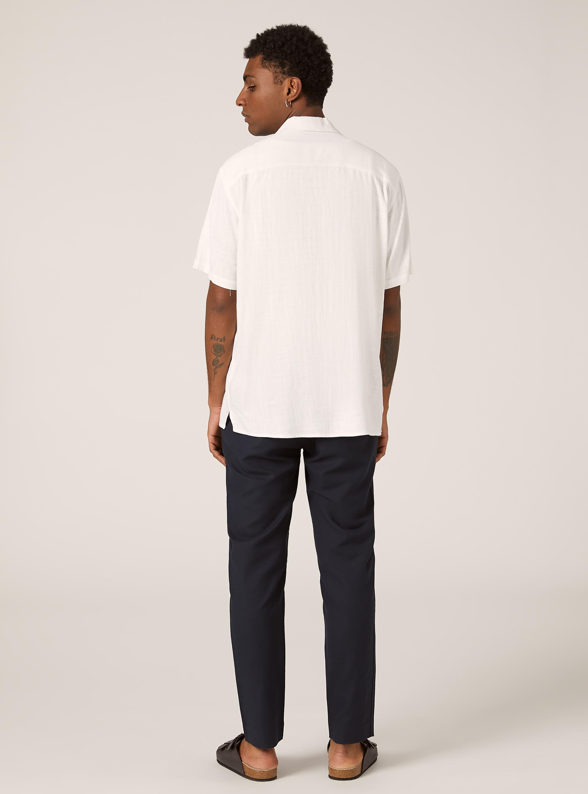 Camicia in misto lino con collo bowling, WH1 OFF WHITE