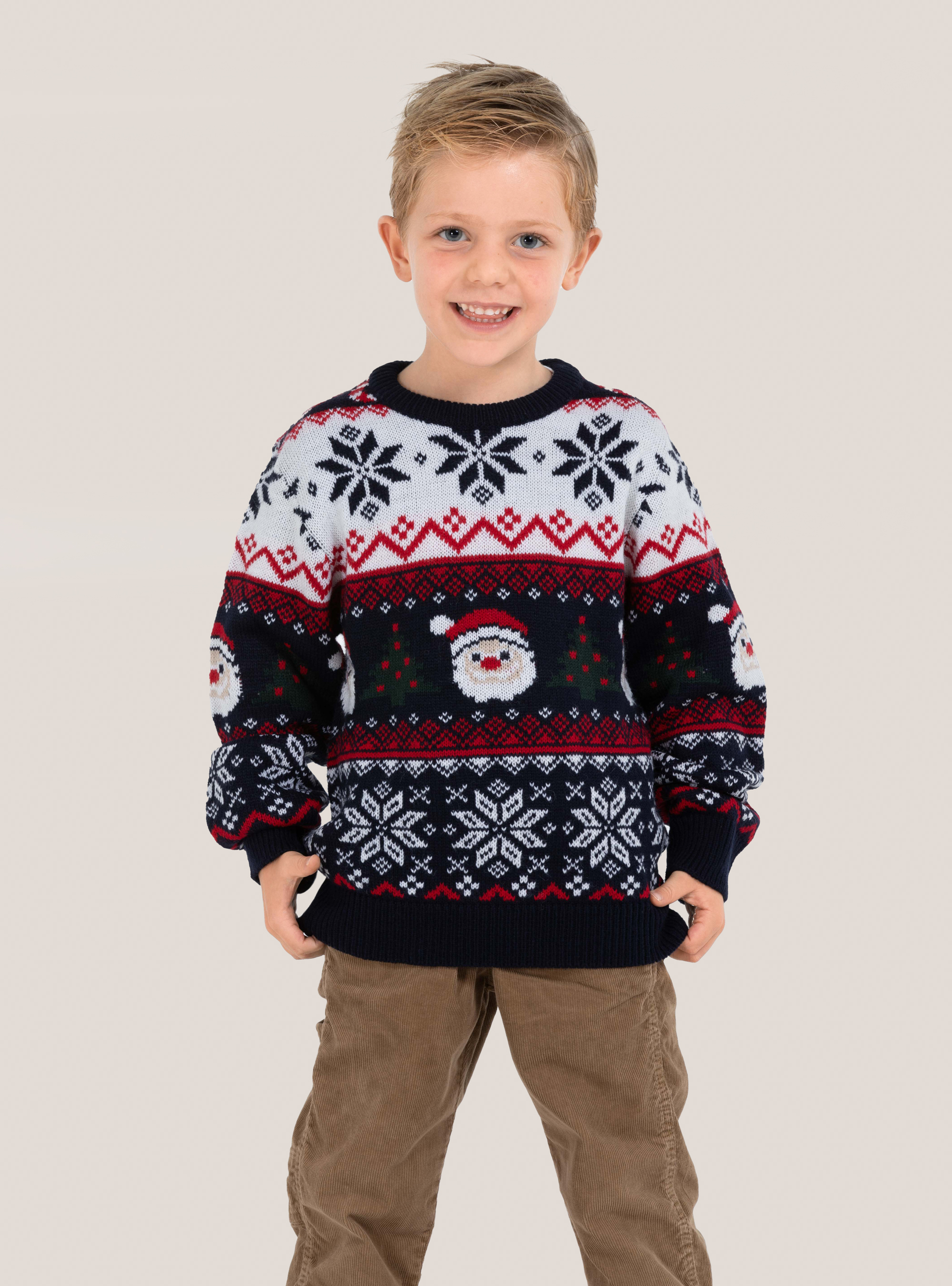 Pullover natalizio ''mini me'' con Babbo Natale, C210 BLUE NAVY
