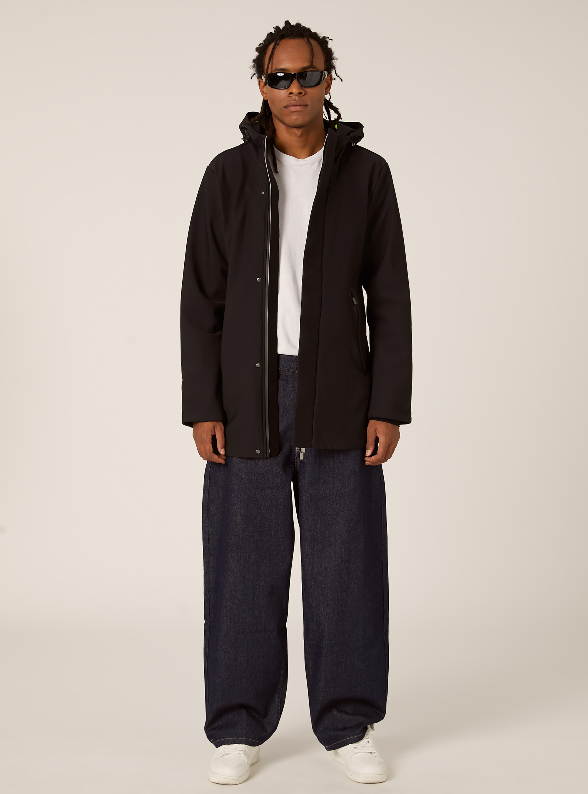 Technical fabric jacket with hood, BK1 BLACK