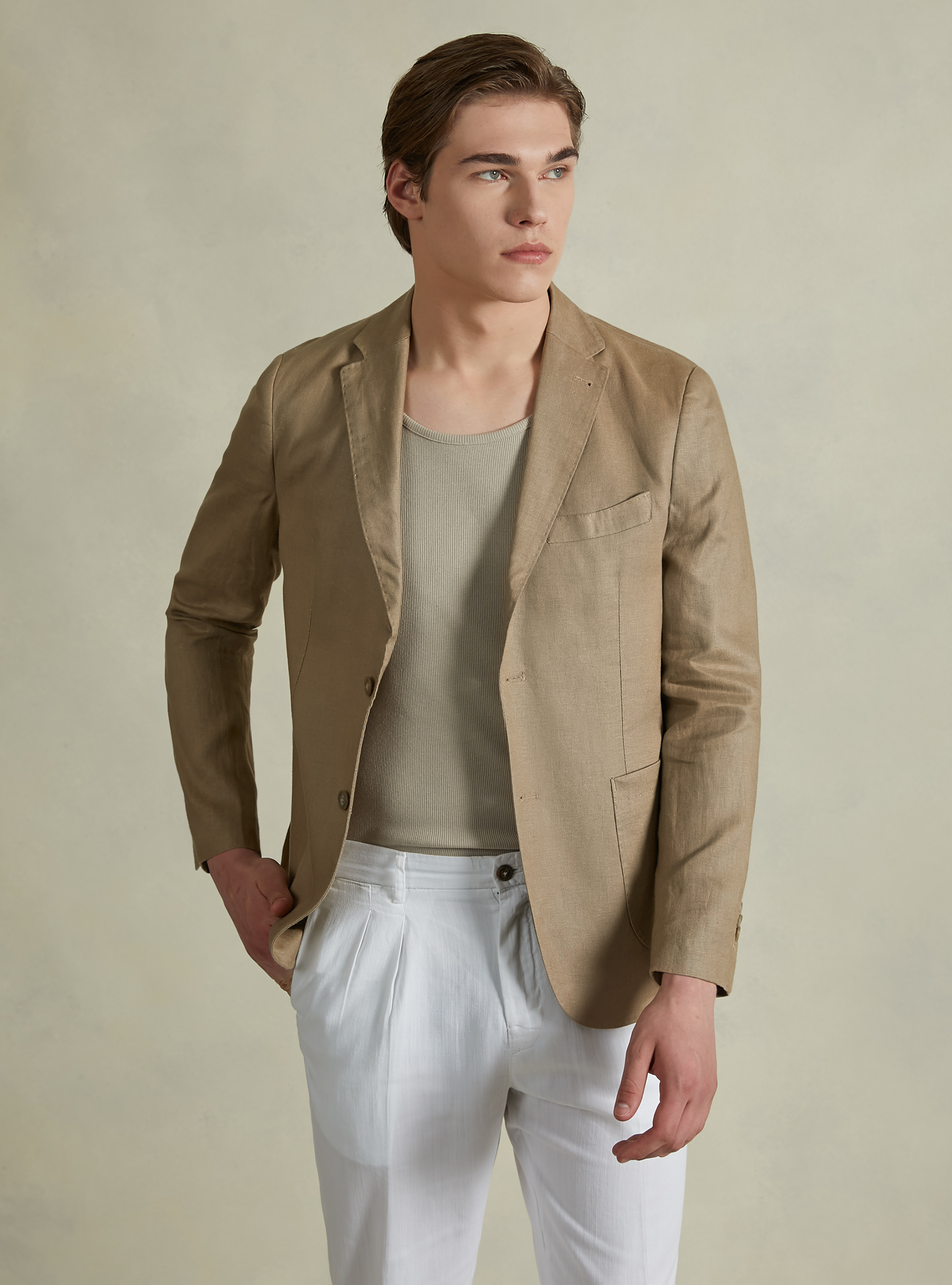 Pure linen jacket, BG1 BEIGE DARK