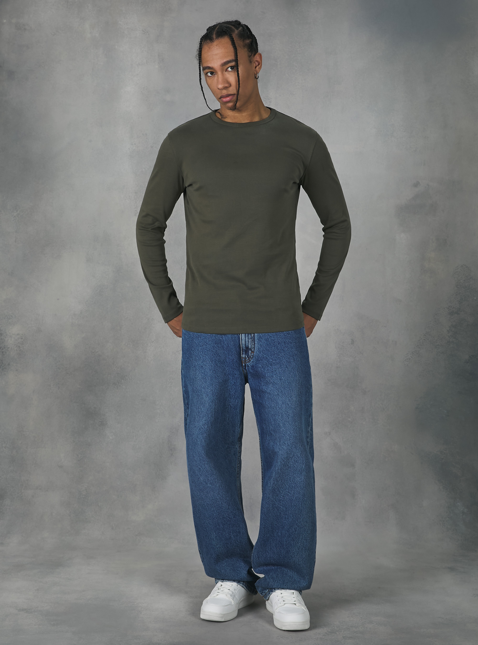 Long-sleeved cotton T-shirt, KY2 KAKY MEDIUM