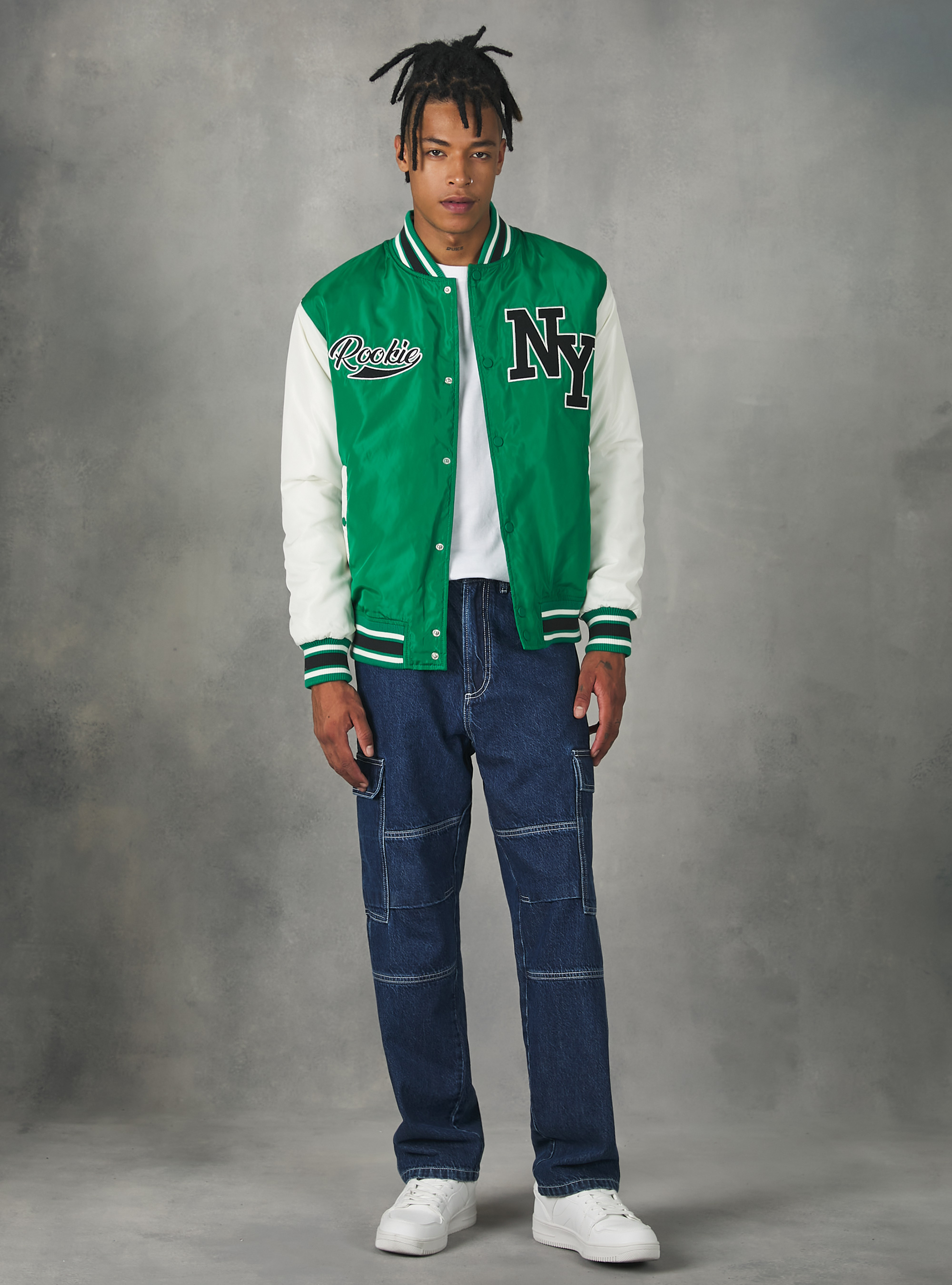 College-style bomber jacket with recycled padding, GN2 GREEN MEDIUM