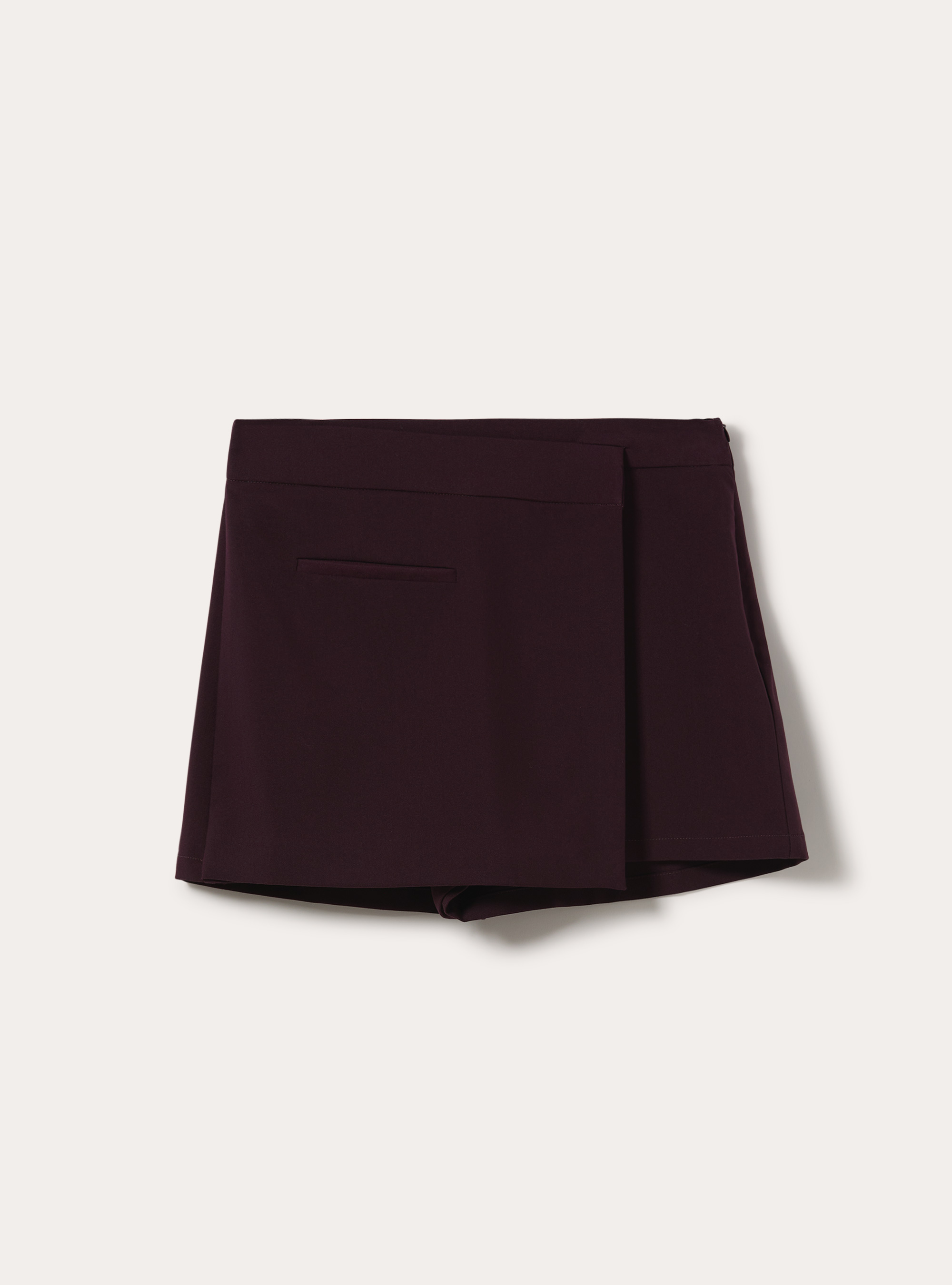 High waist wrap front tailored skort, BO1 BORDEAUX DARK