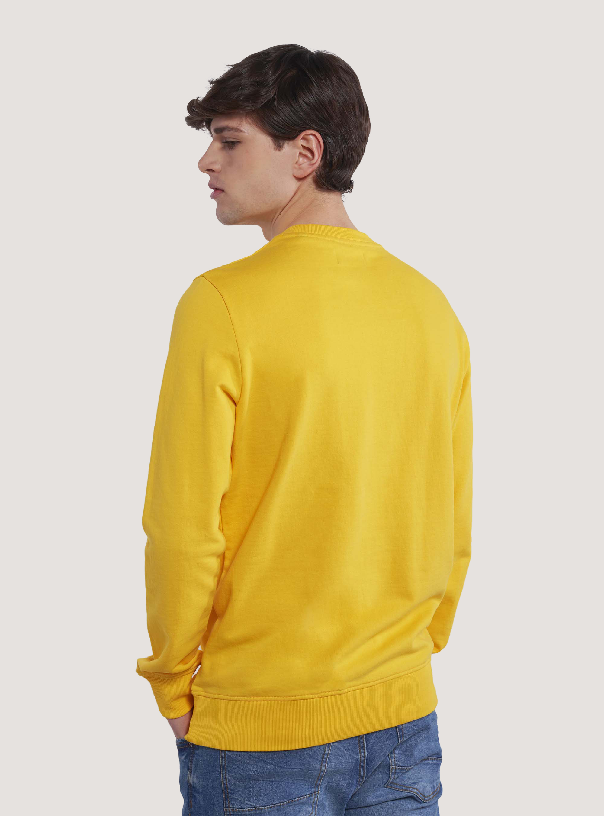 Sweat &agrave; col ras de cou en terry avec impression, C7750 YELLOW