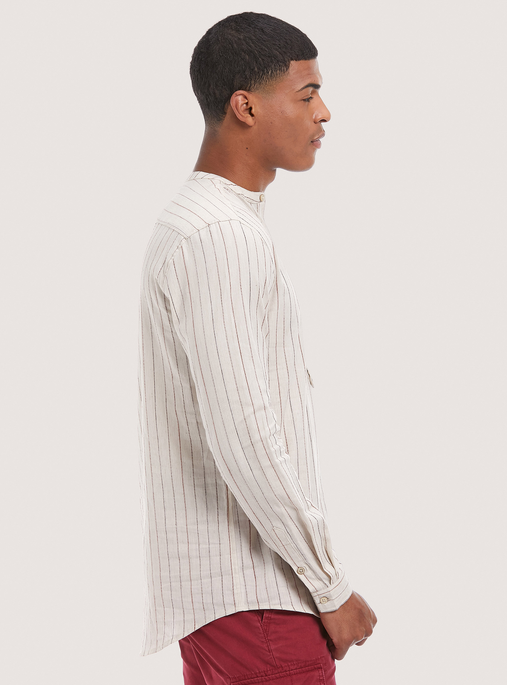 Camisa de rayas en mezcla de lino, MULTICOLORE