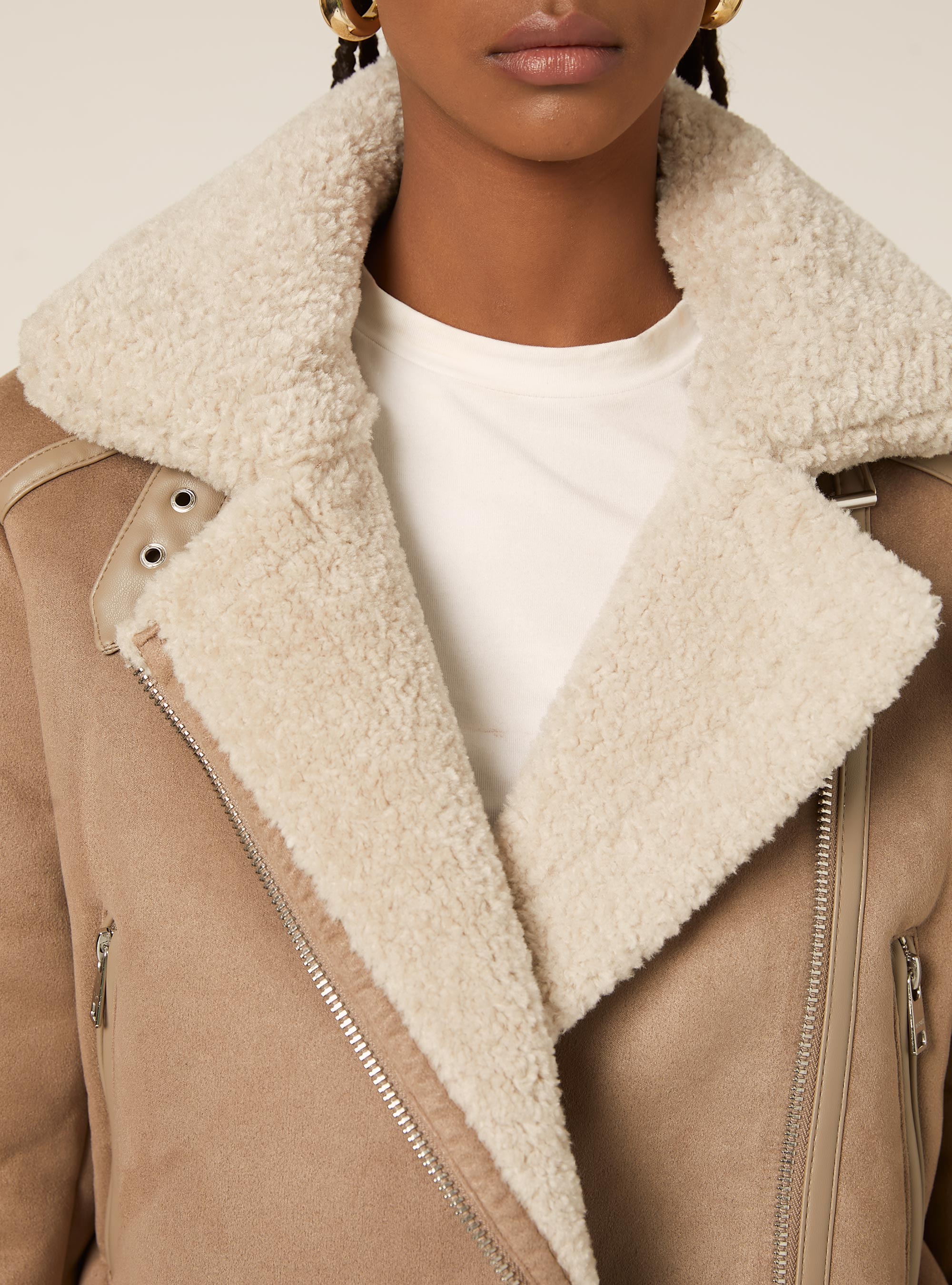 Giubbotto montone effetto camoscio, BR3 BROWN LIGHT