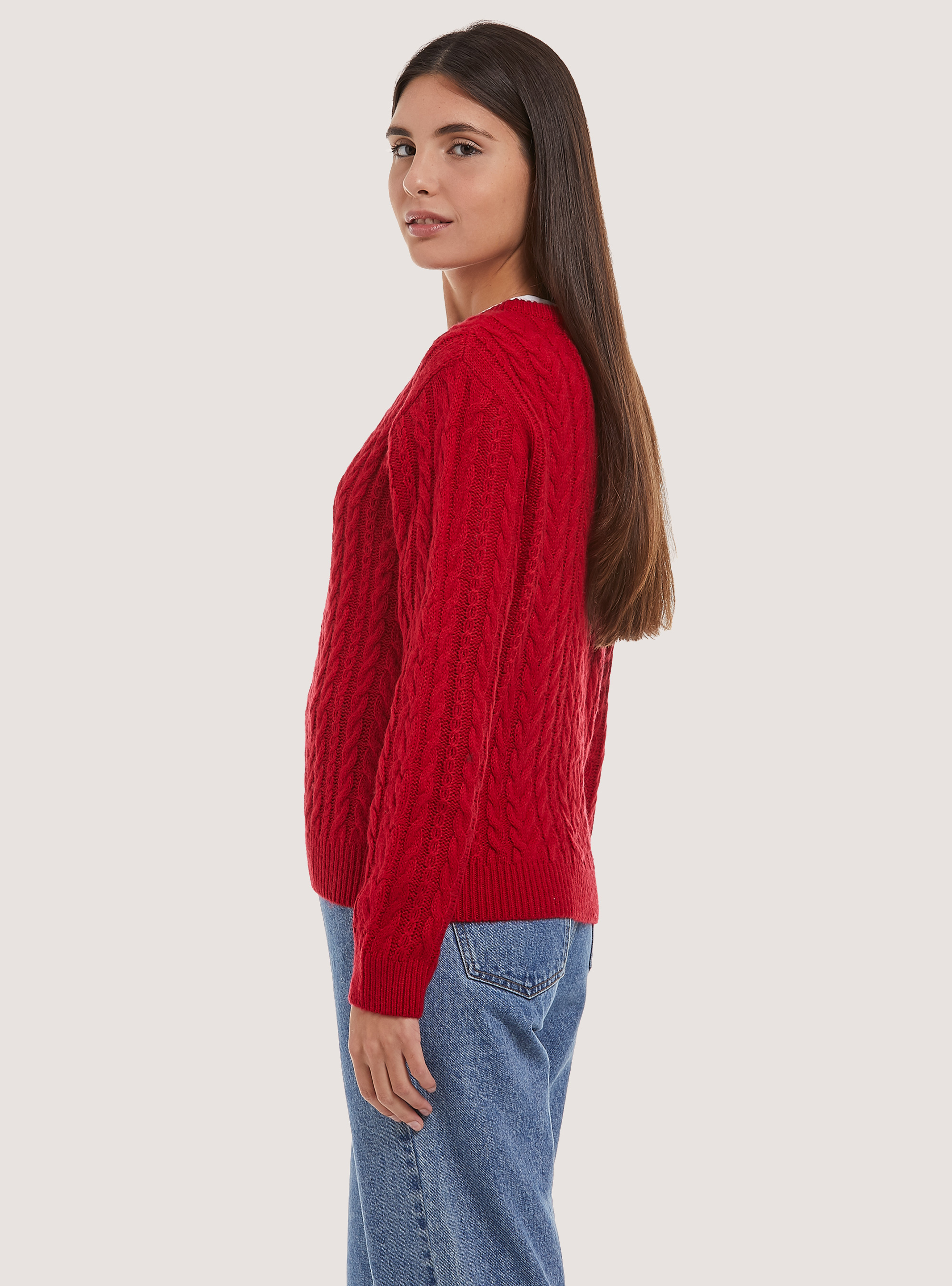 Pullover con trecce, RD2 RED MEDIUM