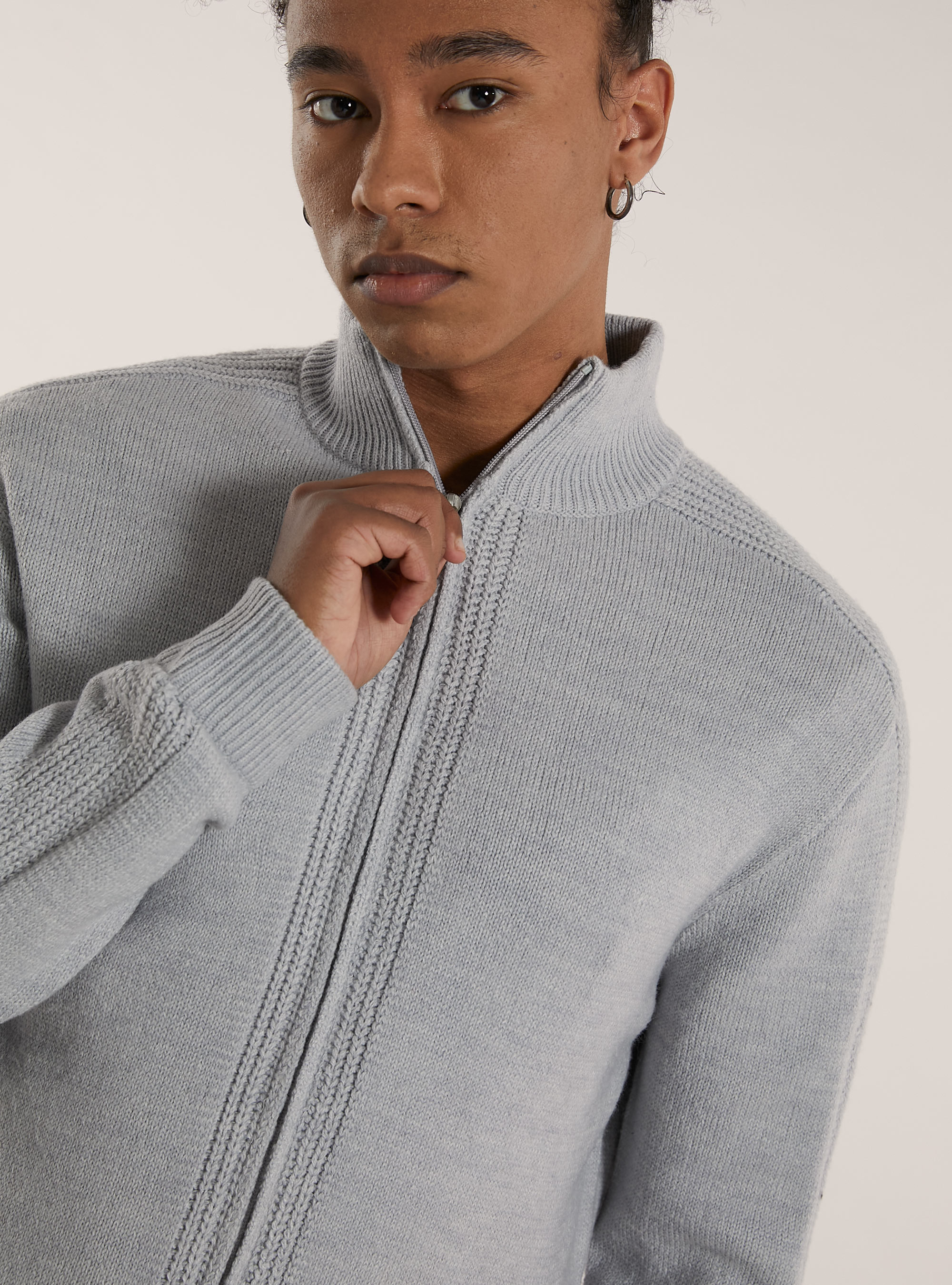 Cardigan con zip, MGY3 GREY MEL LIGHT