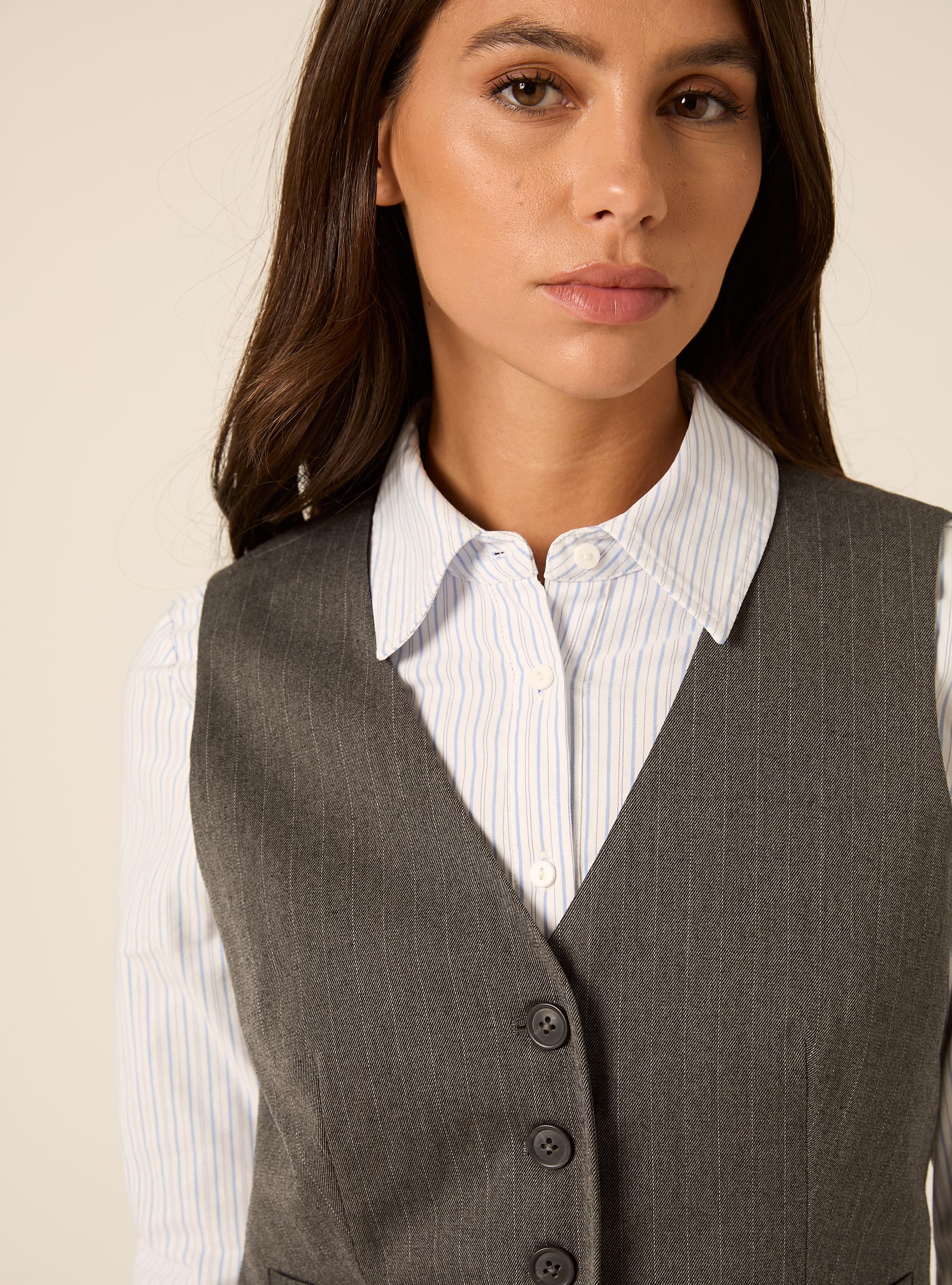 Chaleco sastre de un solo boton con estampado clasico, MGY1 GREY MEL DARK