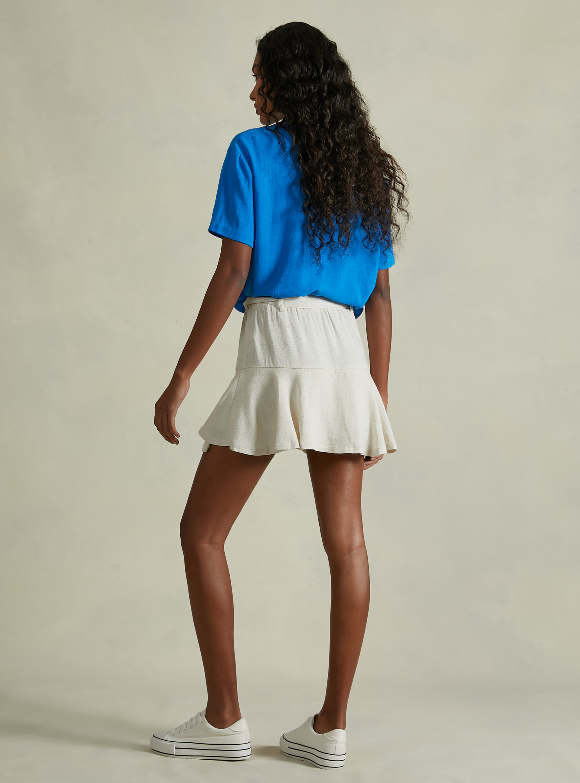 Linen-blend skort with strap, BG3 BEIGE LIGHT