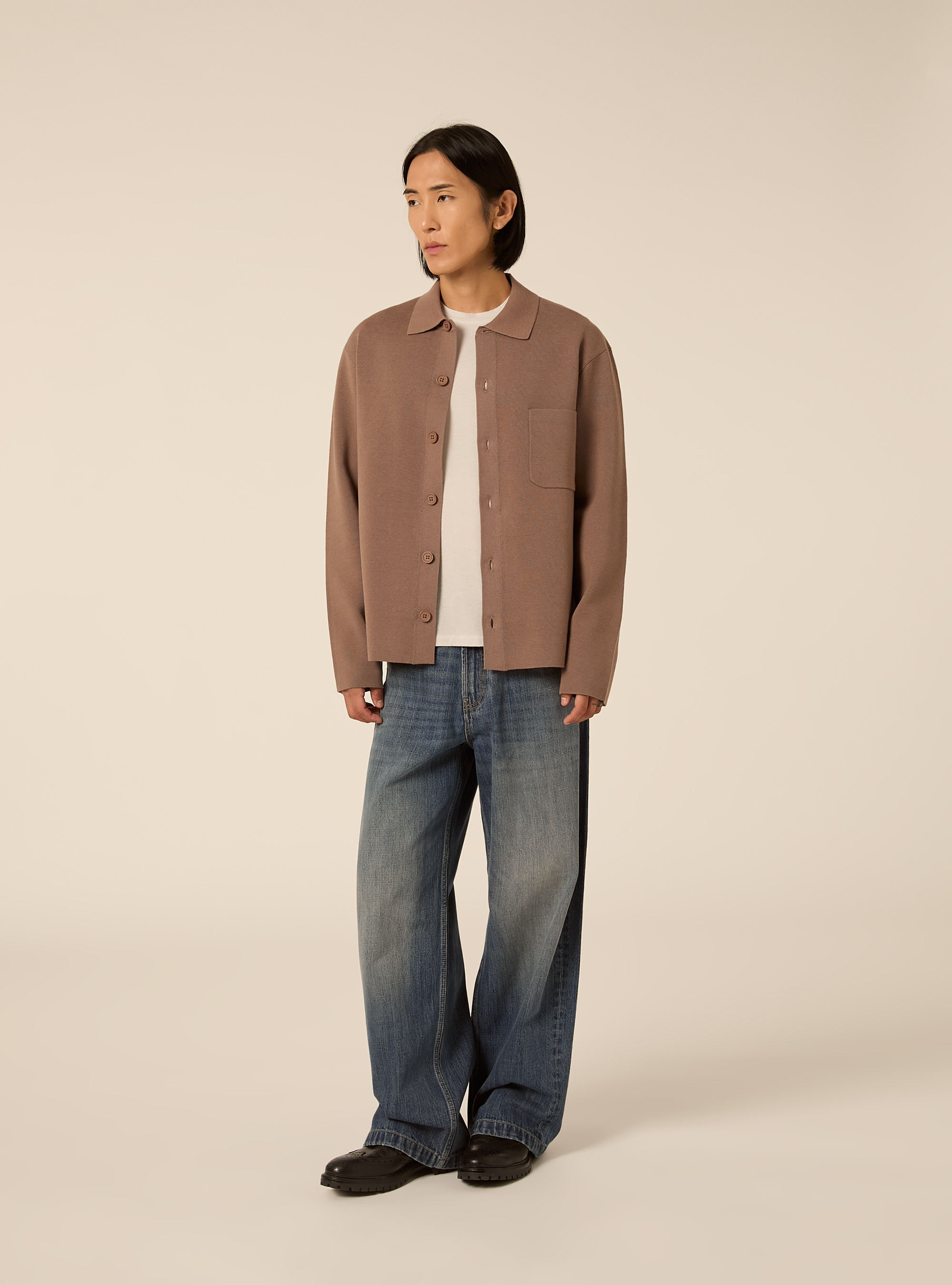 Herren langarmshirt mit rundhalsausschnitt aus cashmere mischgewebe, MWH2 OFF WHITE MEL
