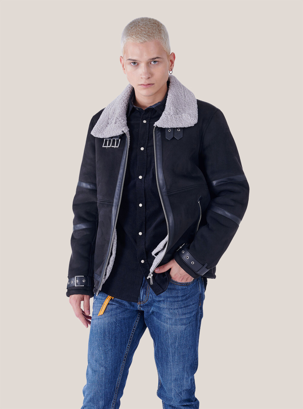 Sheepskin-effect jacket, C101 BLACK