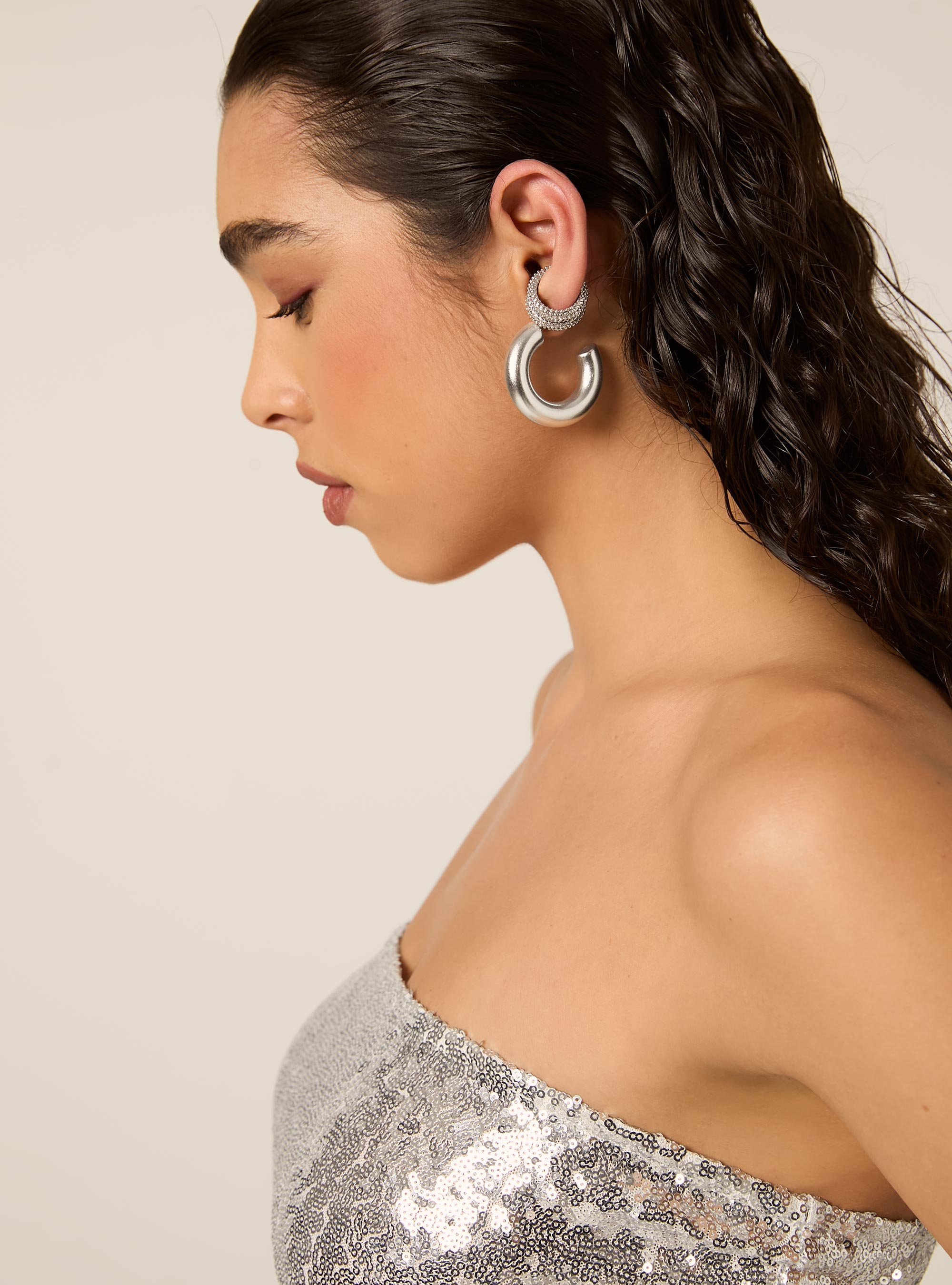 Top a fascia in paillettes, SV2 SILVER MEDIUM