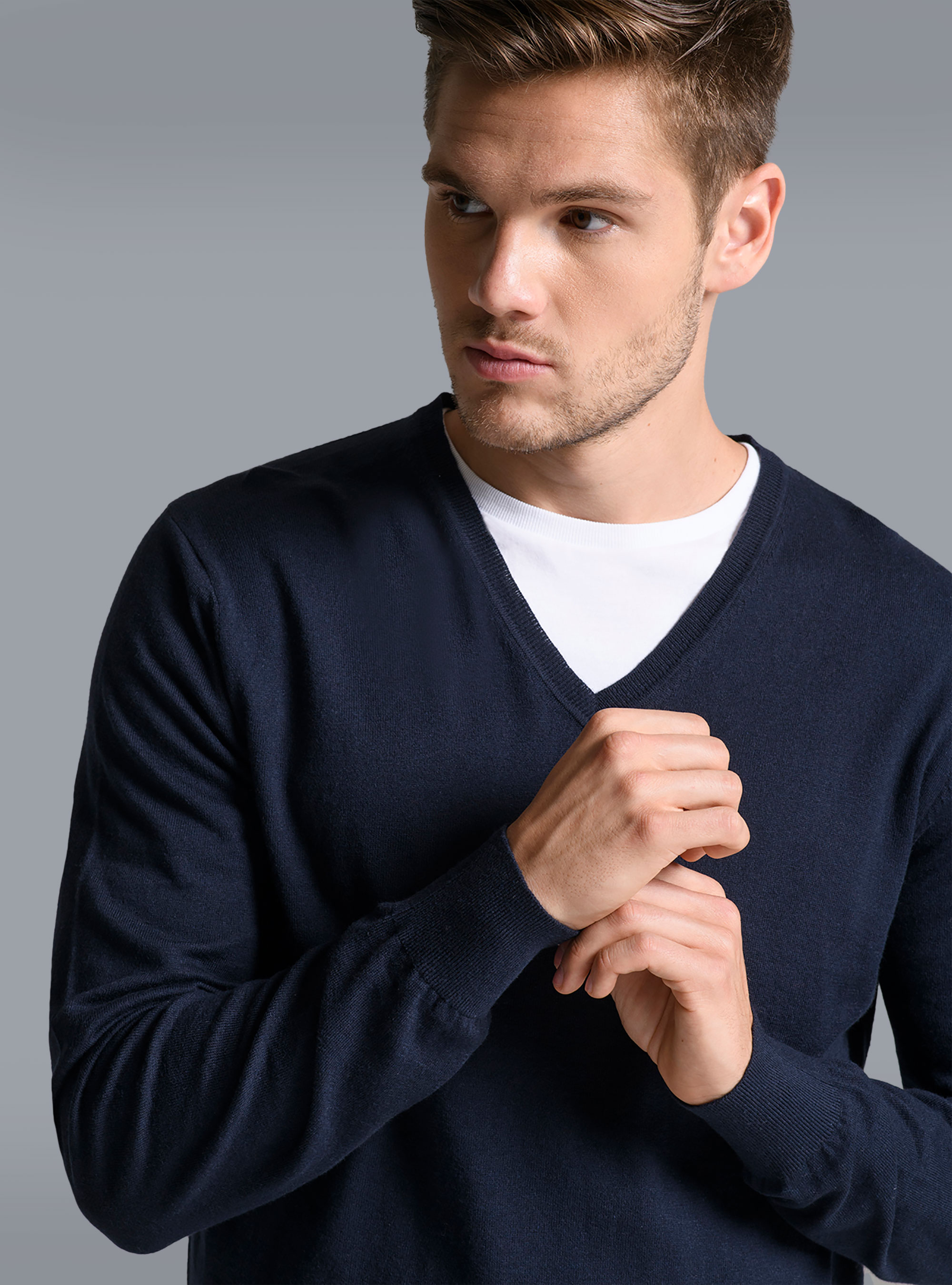 Maglia con collo a V, BLUE NAVY