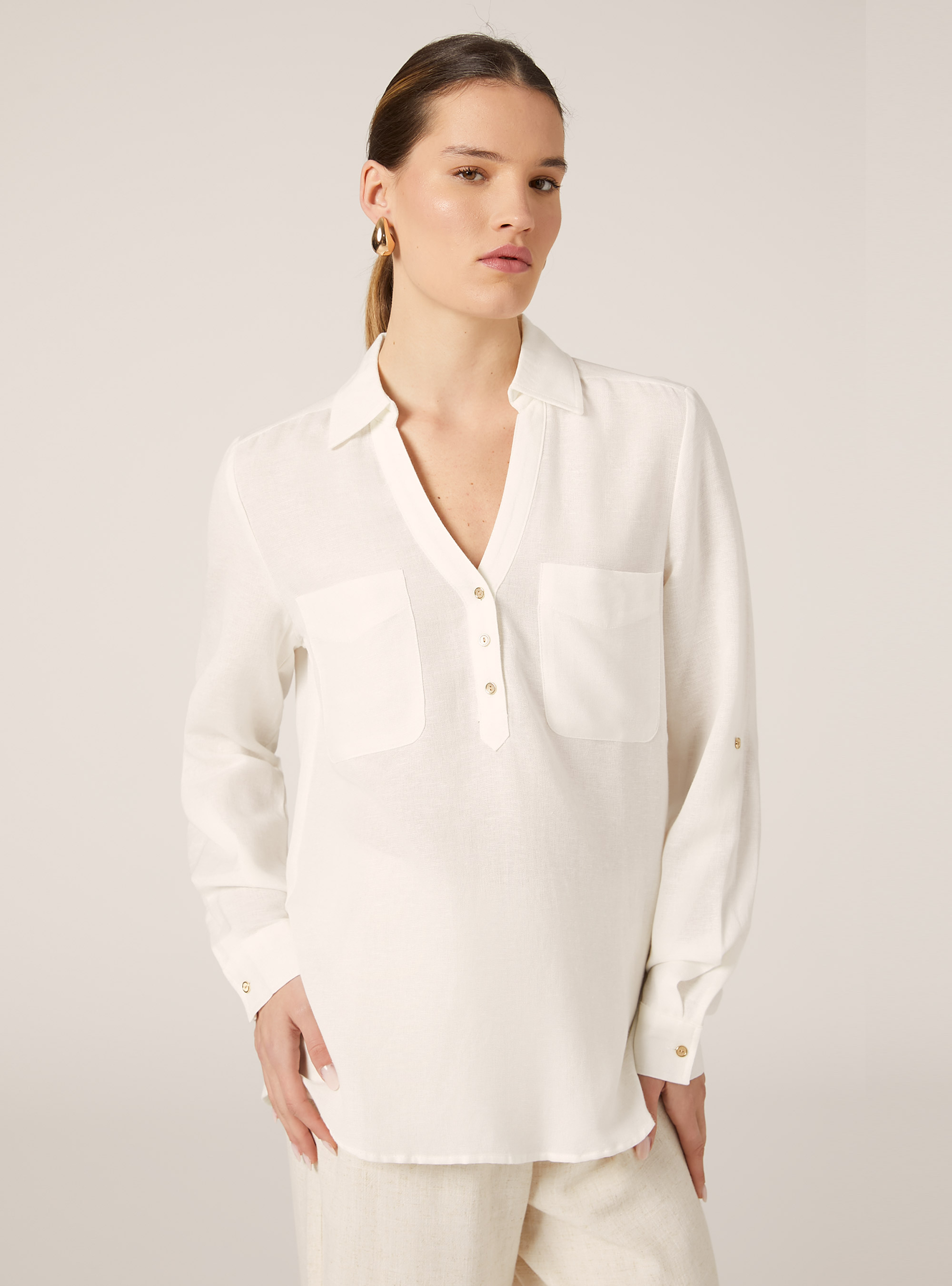 Bluse aus einer Leinenmischung, WH2 WHITE