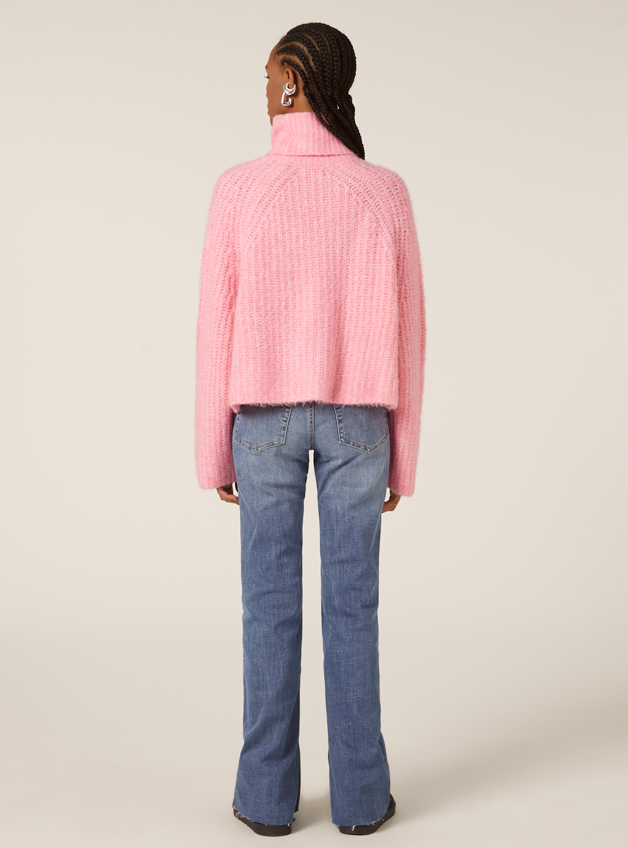 Jersey de cuello alto con canalé inglés, MPK2 PINK MEL MEDIUM