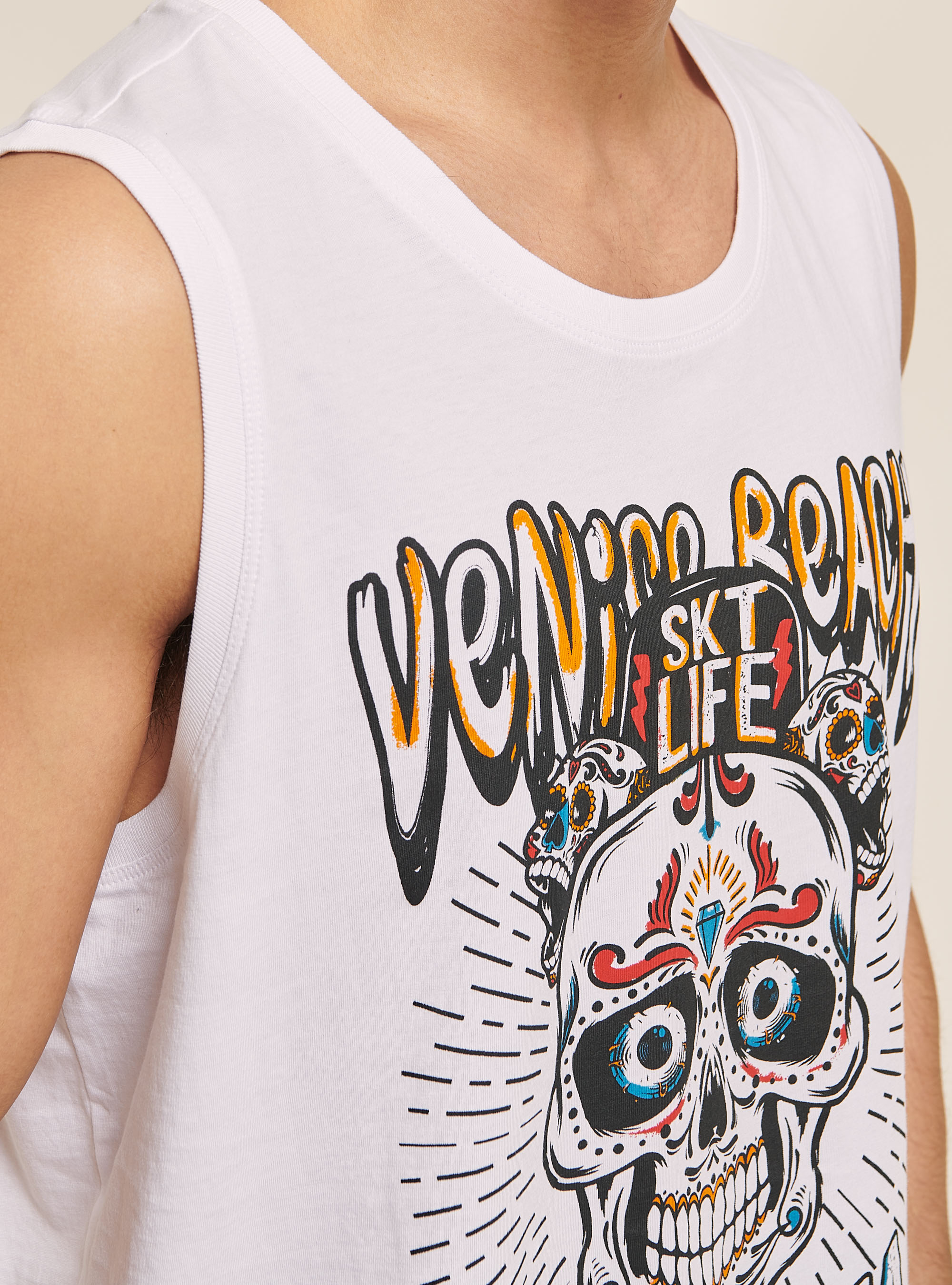 Débardeur en coton imprimé tête de mort, C099 WHITE