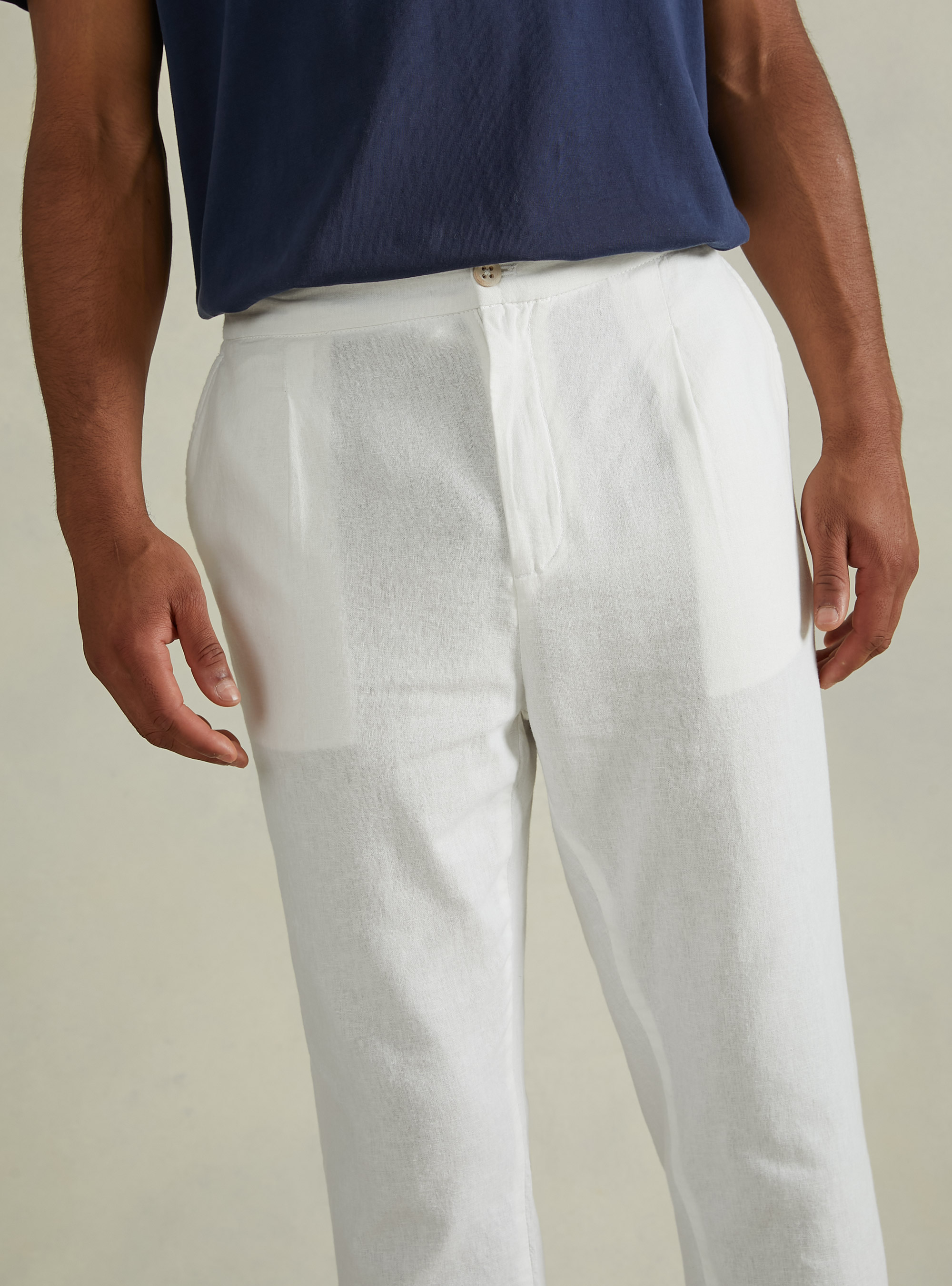 Pantalon en lin m&eacute;lang&eacute; avec pinces, WH2 WHITE