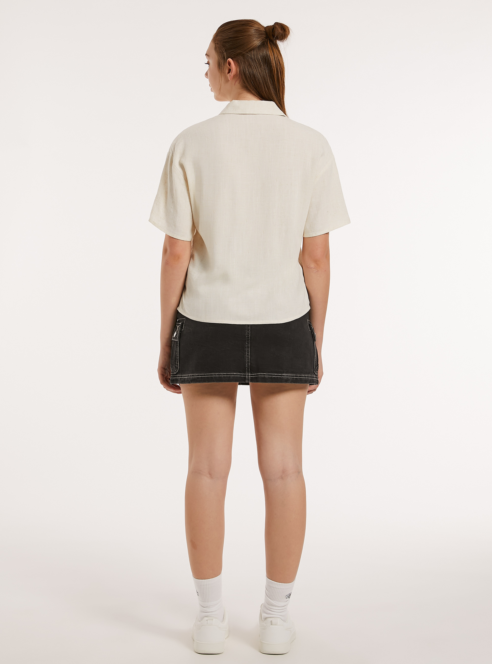 Linen blend cropped shirt, BG3 BEIGE LIGHT