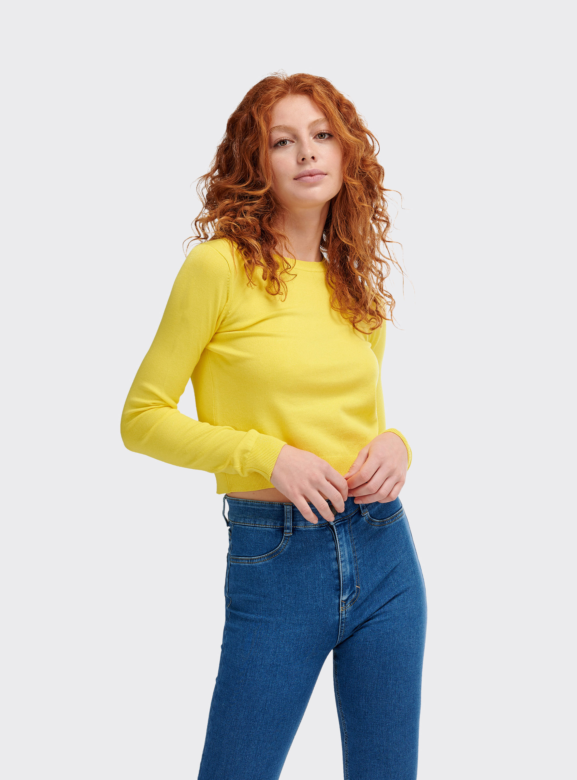 Pullover basic cropped comfort fit, C785 YELLOW