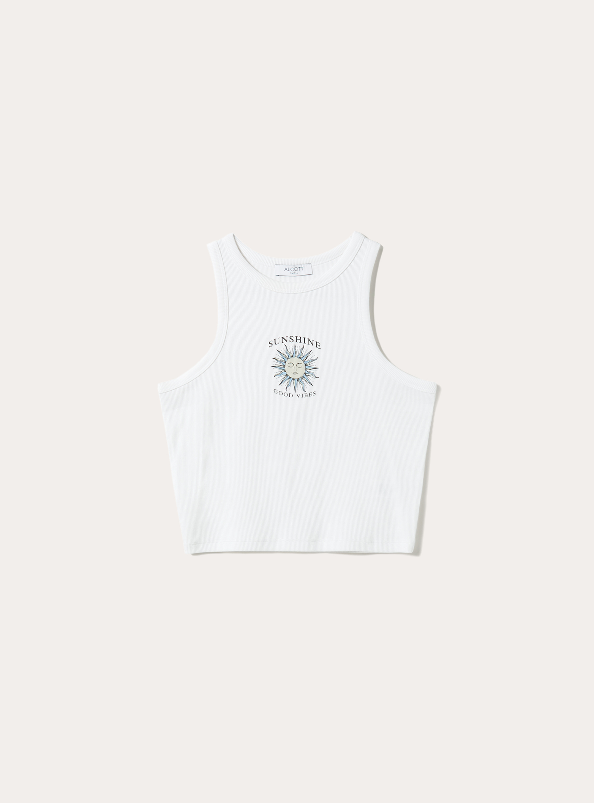 Printed ribbed tank top, WH2 WHITE