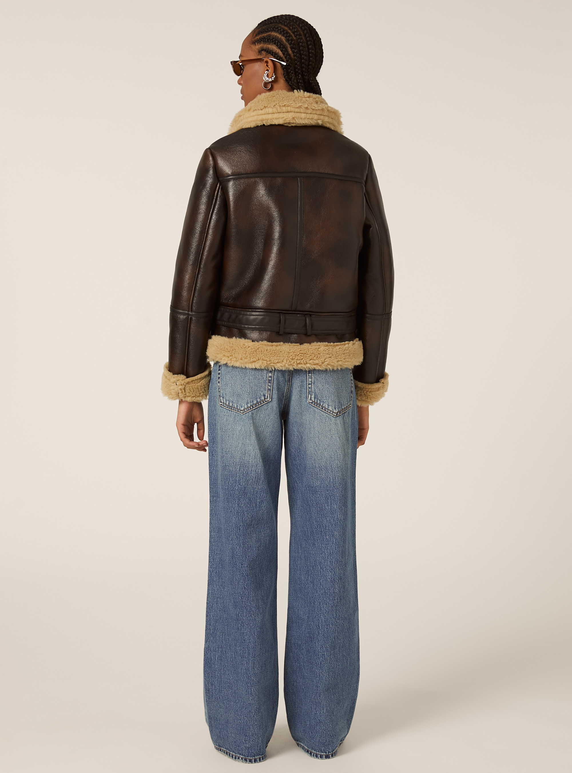 Giubbotto montone effetto camoscio, BR1 BROWN DARK