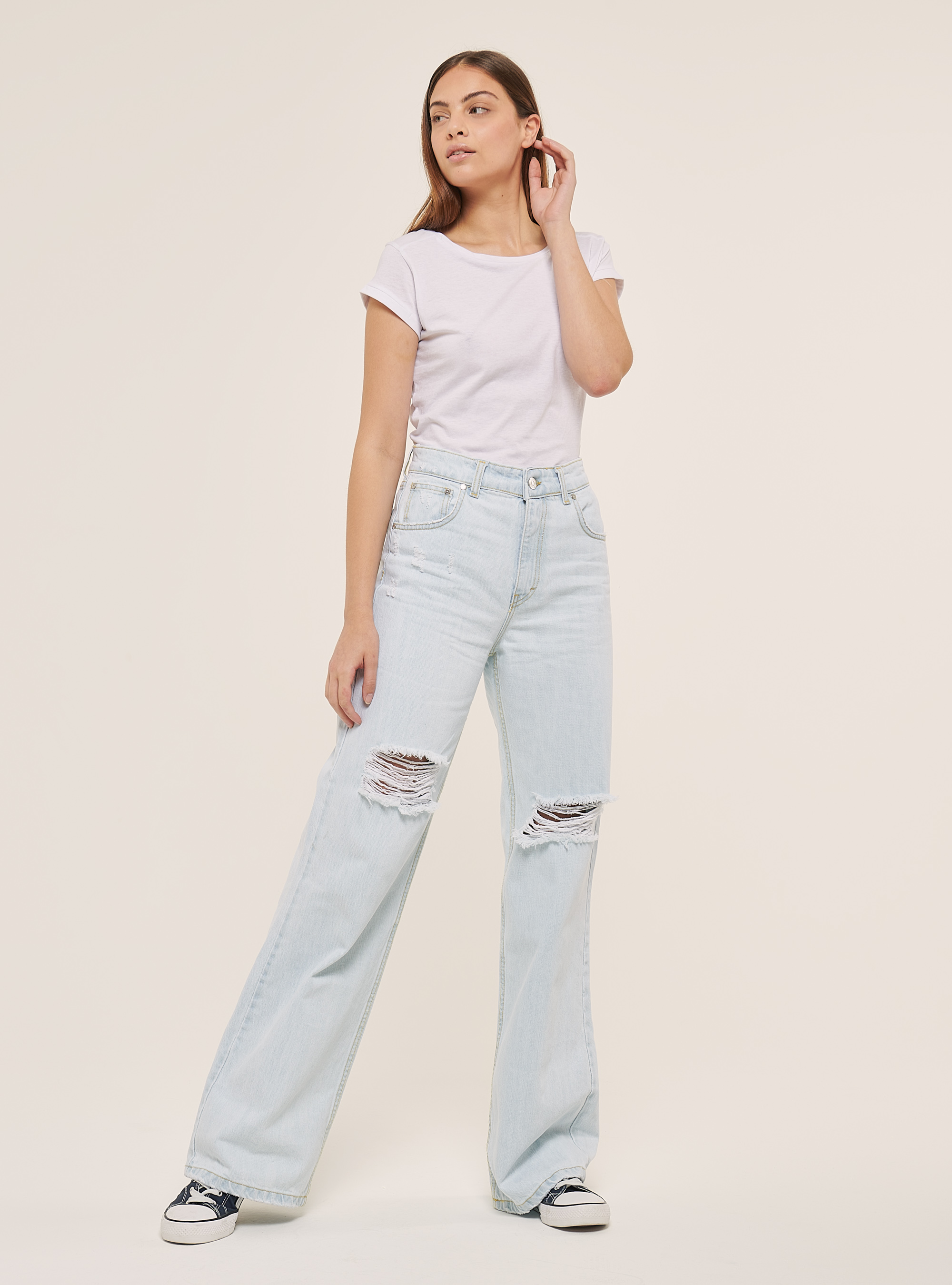 Jean large avec déchirures, C272 BLUE