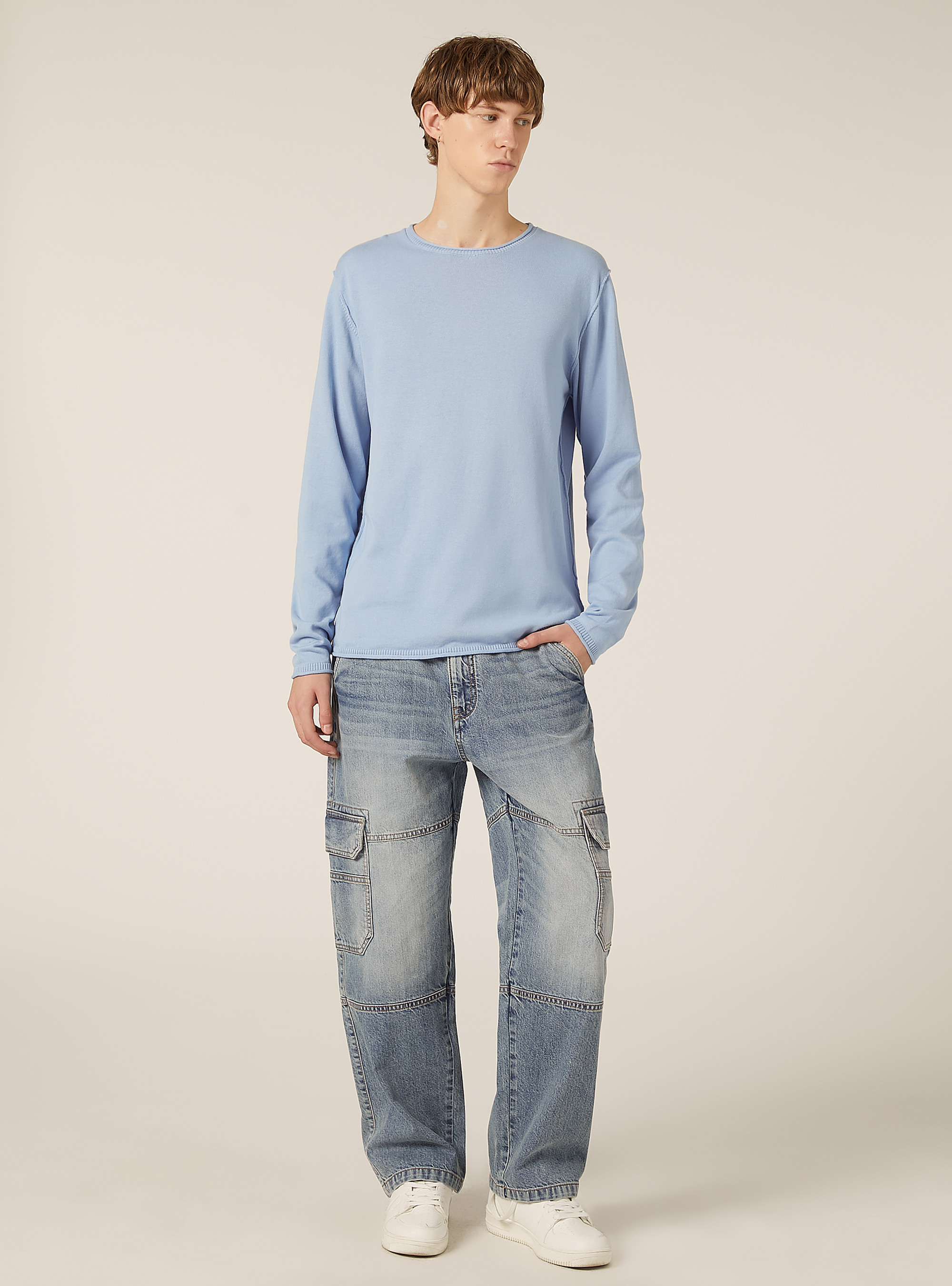 Raw cut pullover with roll neck, AZ2 AZZURRE MEDIUM