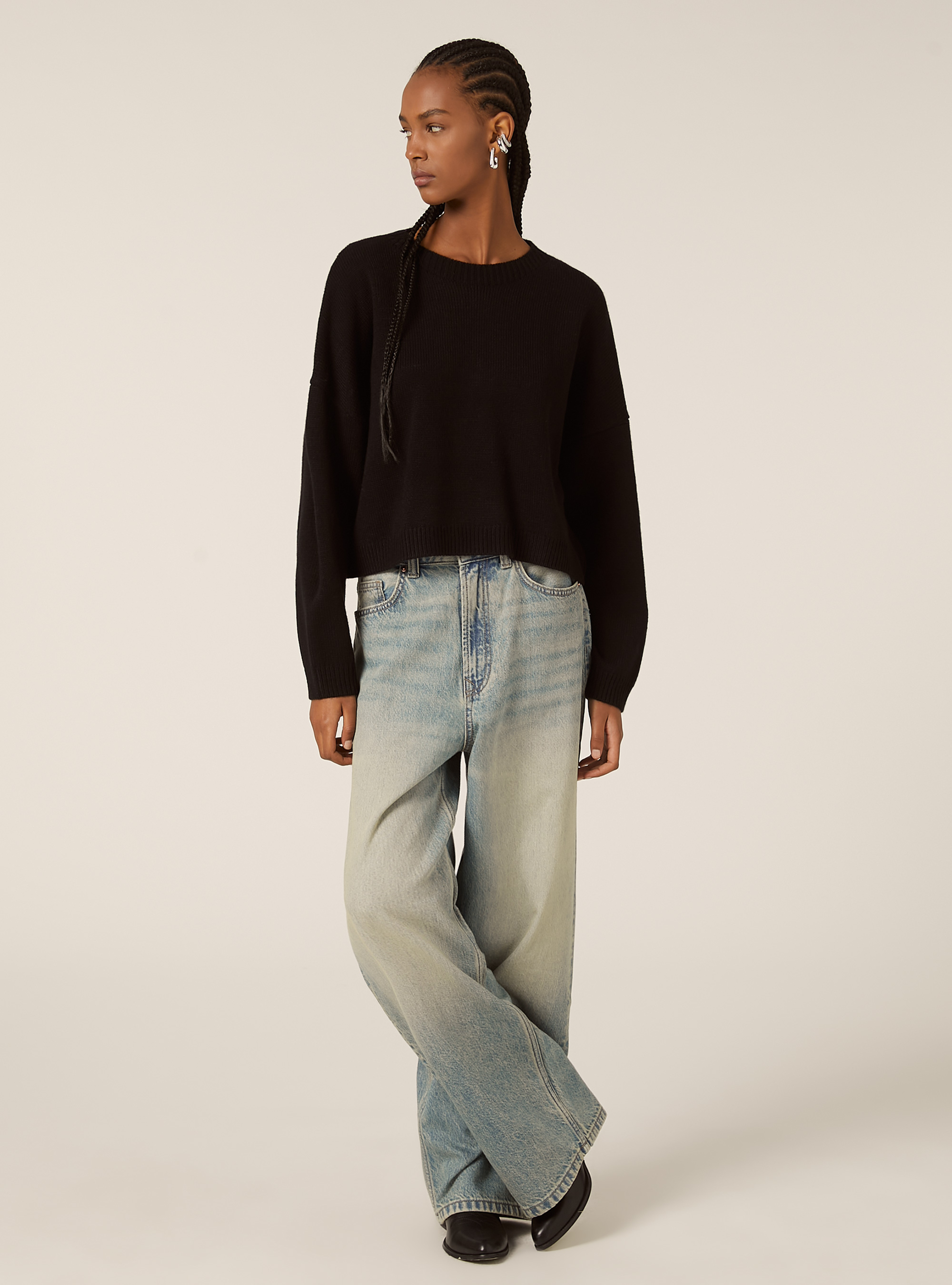 Basic crew neck pullover, BK1 BLACK