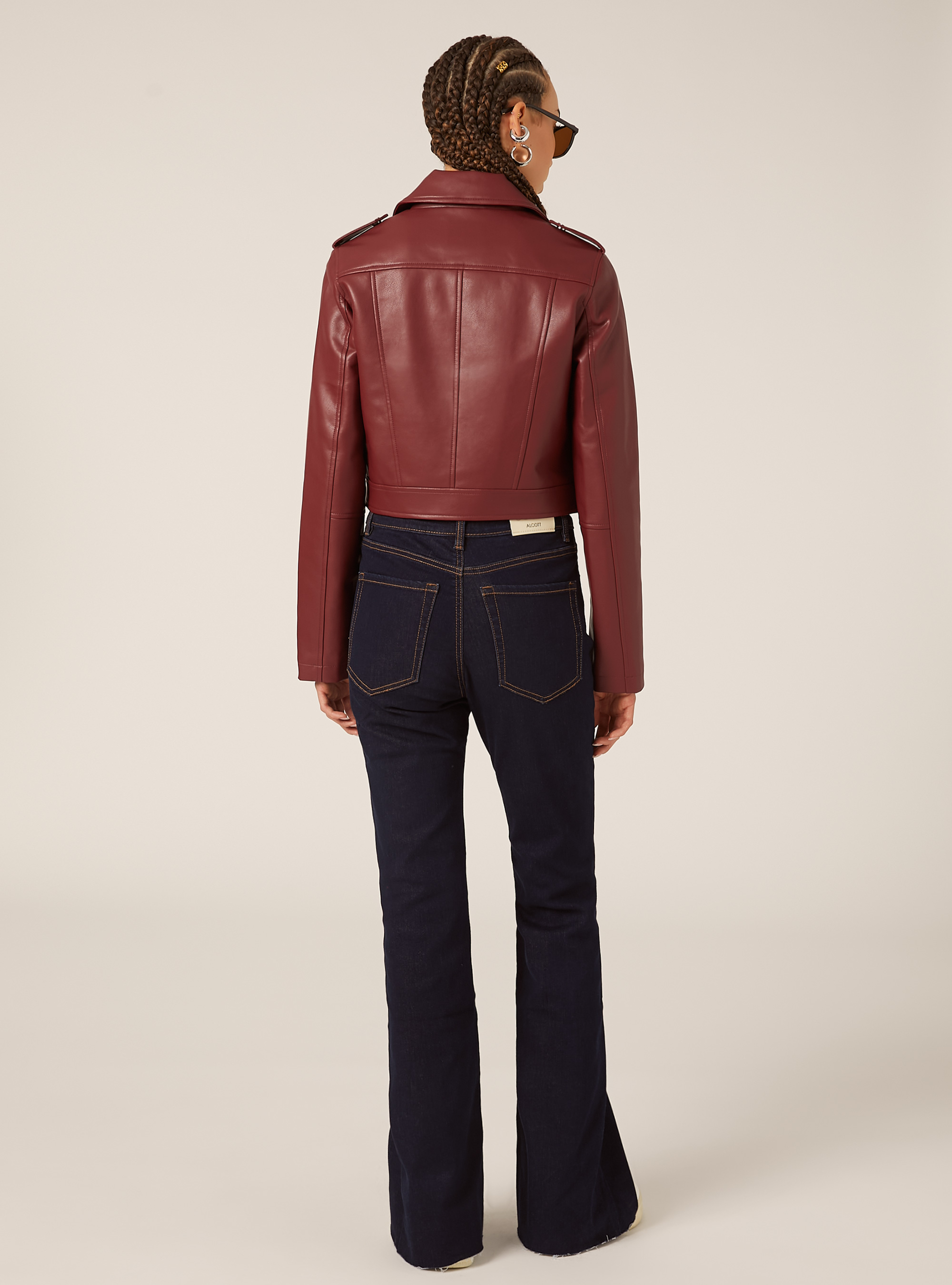 Giubbotto biker effetto pelle, BO1 BORDEAUX DARK