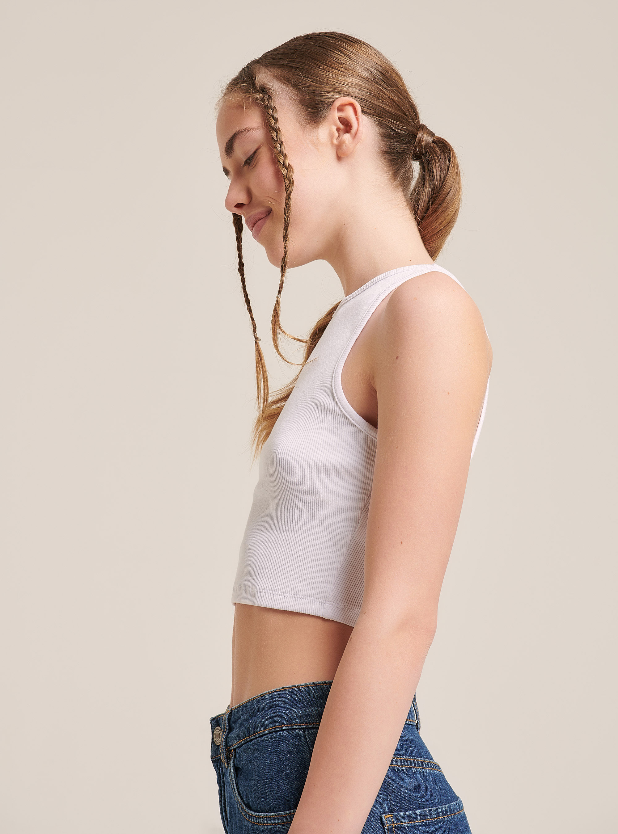 Elastic ribbed crop top in cotton, WHITE