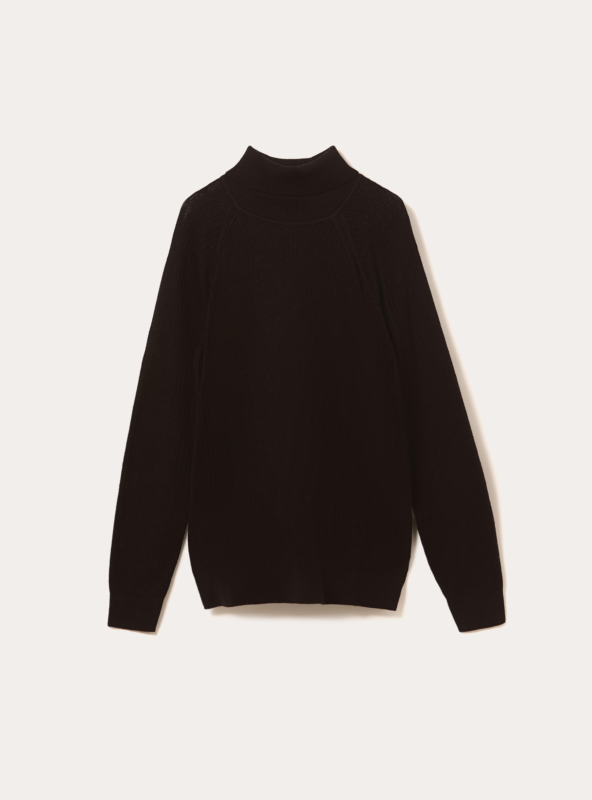 Maglia a collo alto in misto cotone a coste, BK1 BLACK