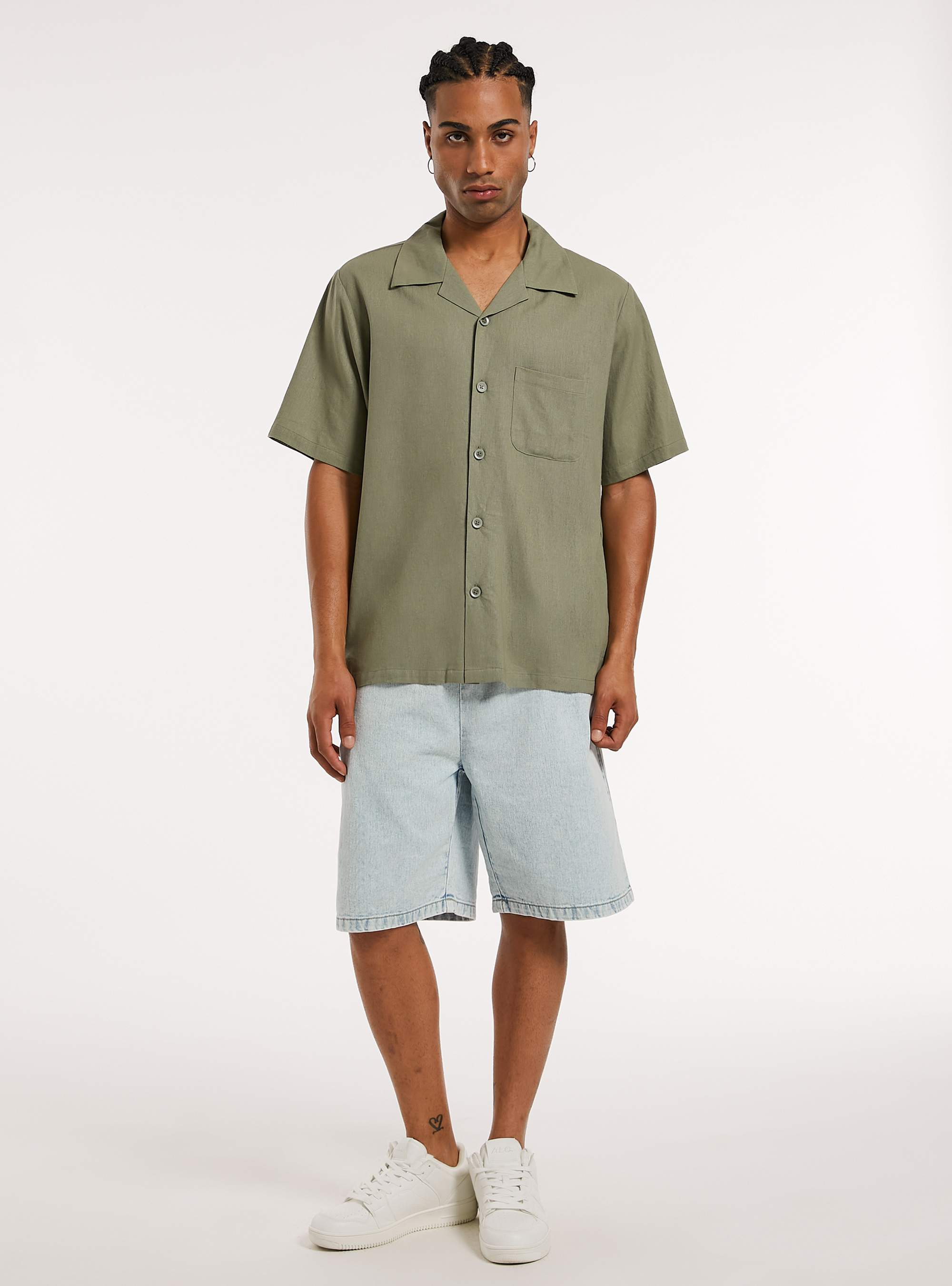 Camicia in misto  lino con tascone, KY2 KAKY MEDIUM